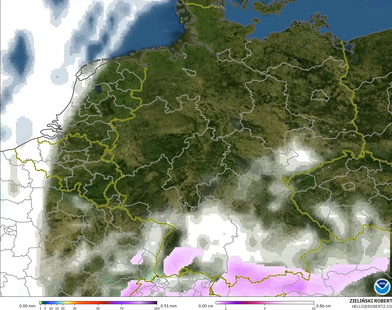 GFS modelo - Alemania, Precipitación, nubes y presión
