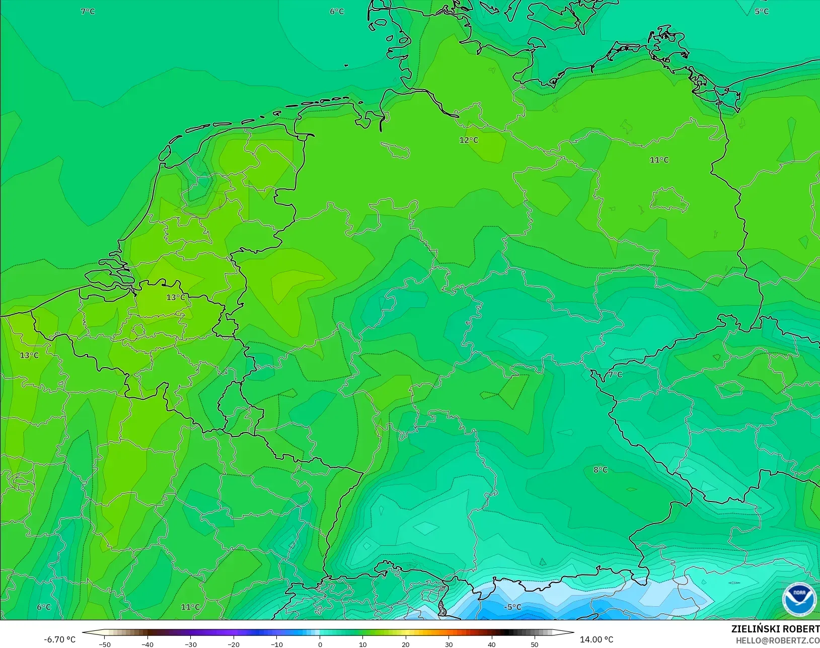 GFS modelo - Alemania, Temperatura a 2 m