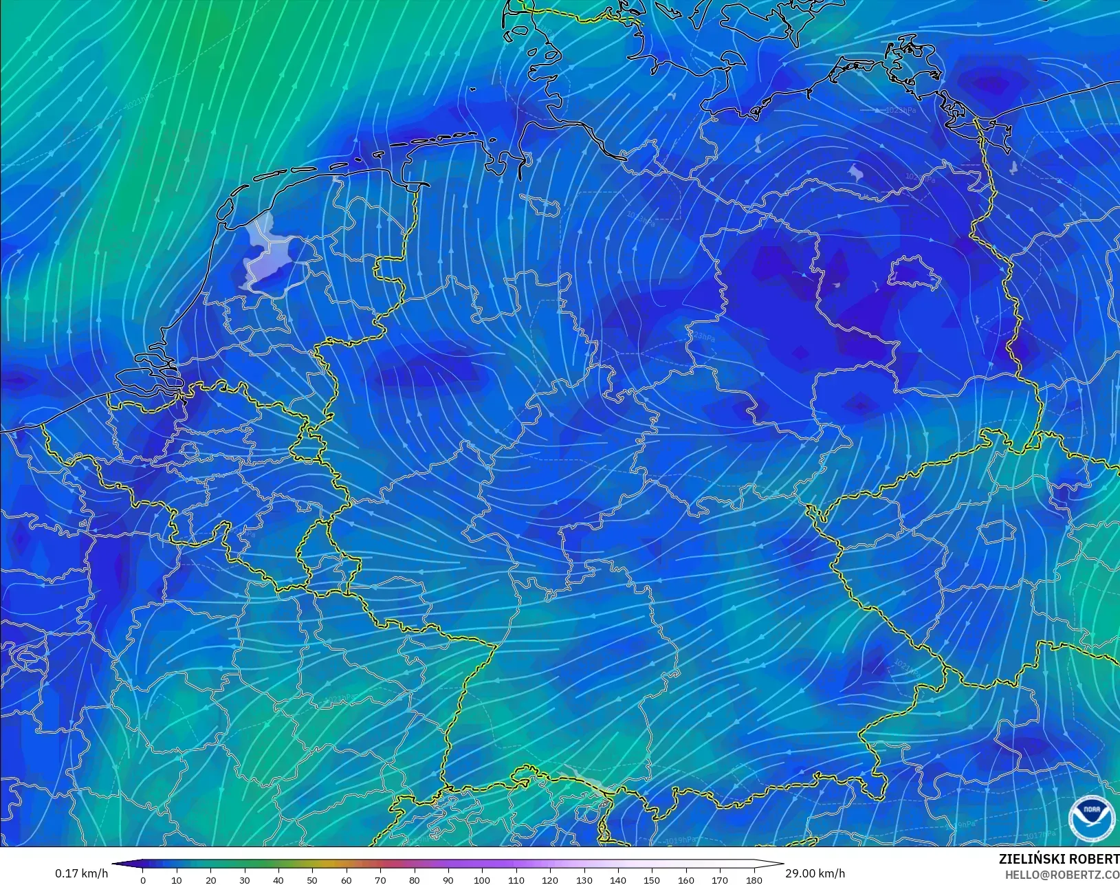 GFS modelo - Alemania, Viento a 10 m