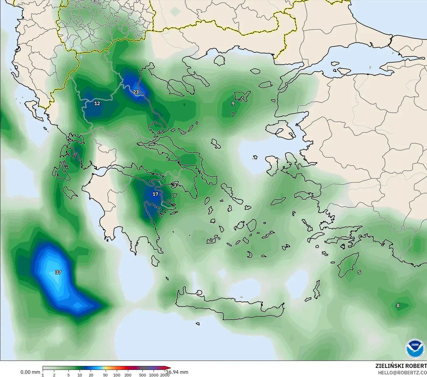 GFS modelo - Grecia, Acumulación de precipitación