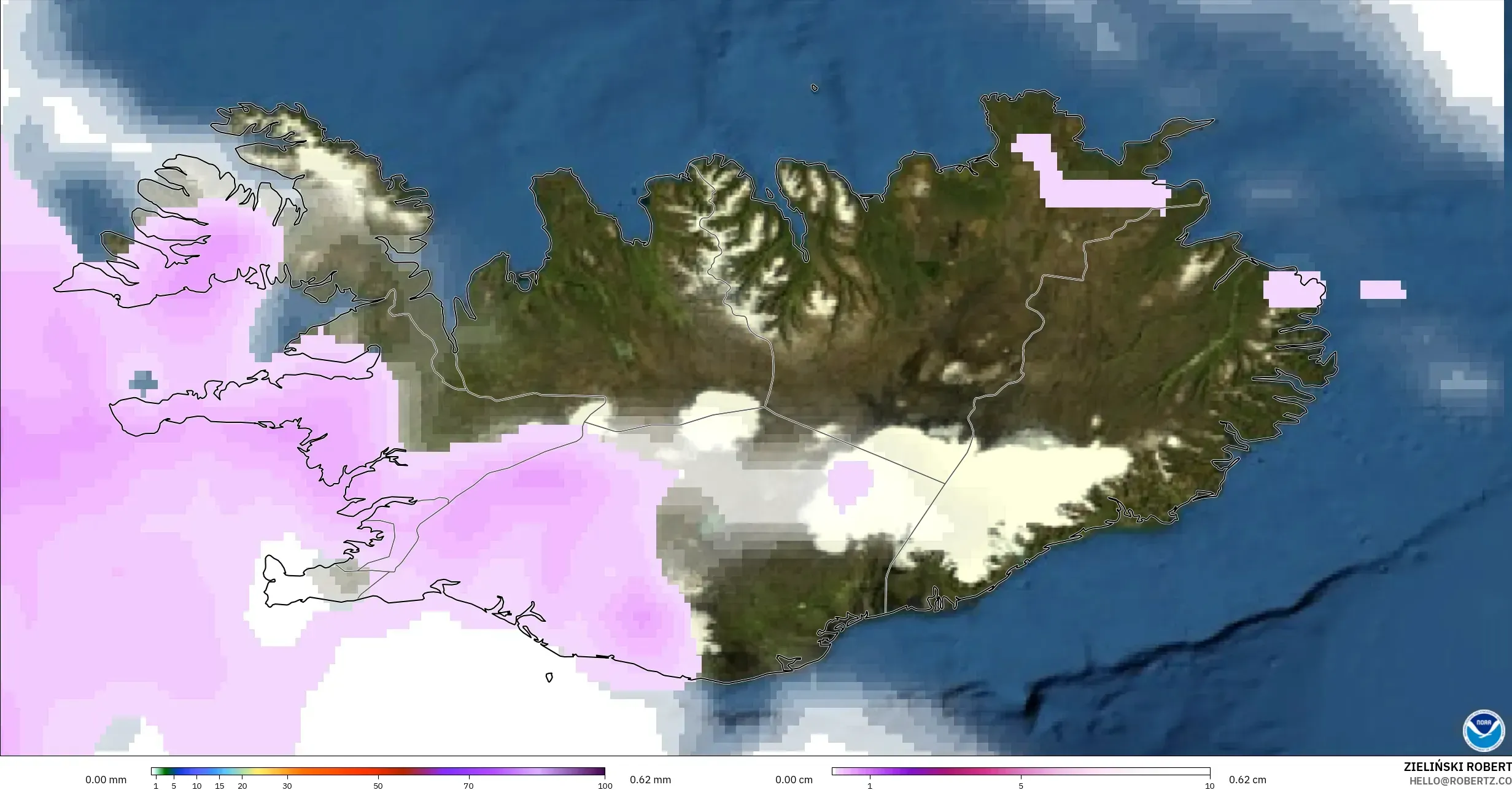 GFS modelo - Islandia, Precipitación, nubes y presión