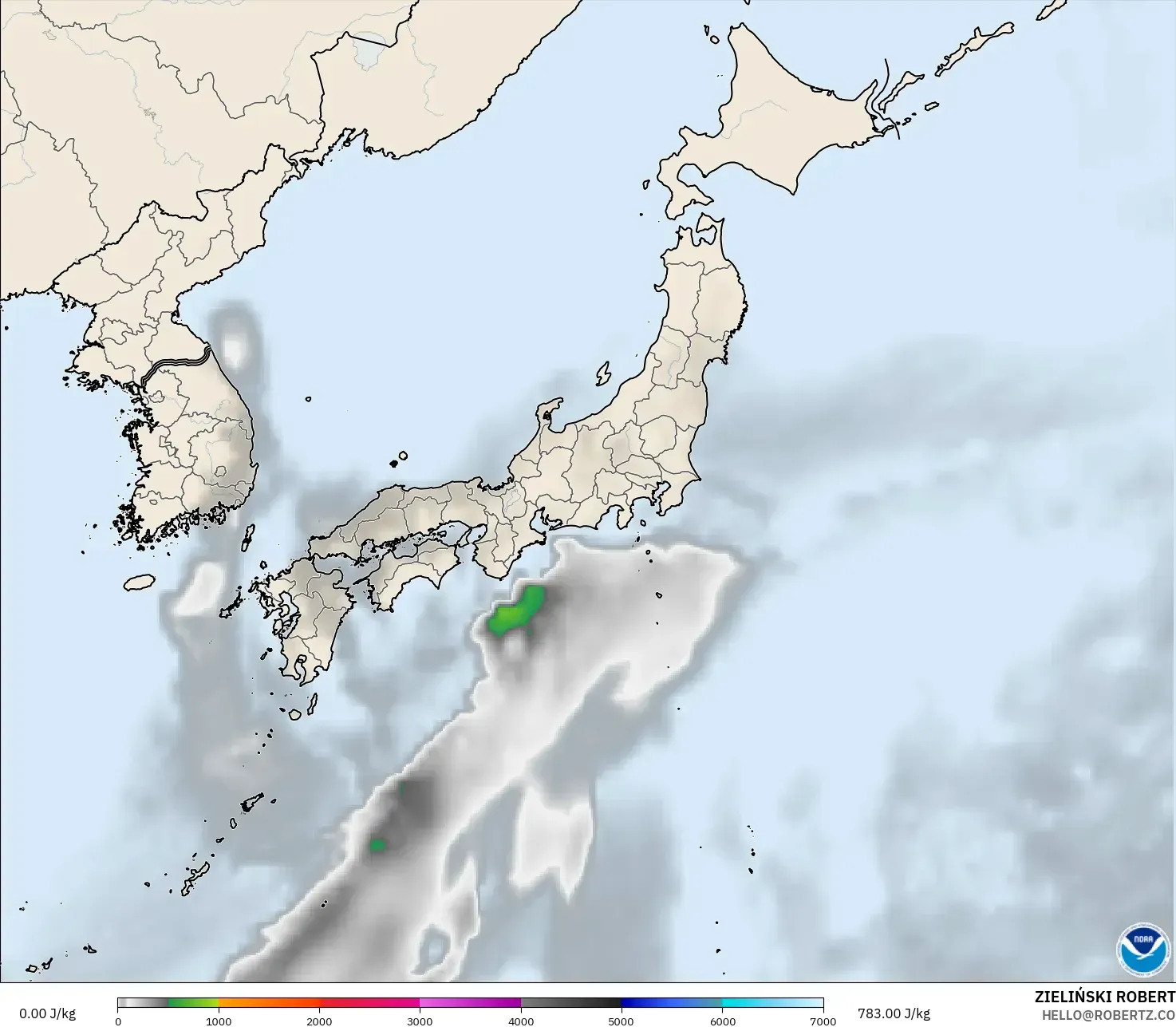 GFS modelo - Japón, CAPE
