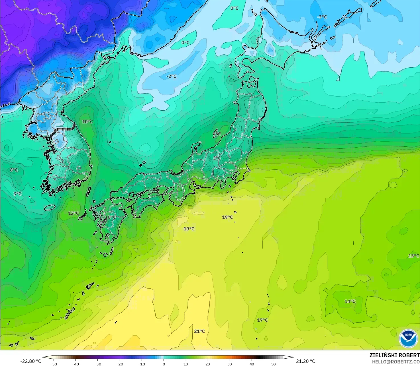 GFS modelo - Japón, Punto de rocío a 2 m