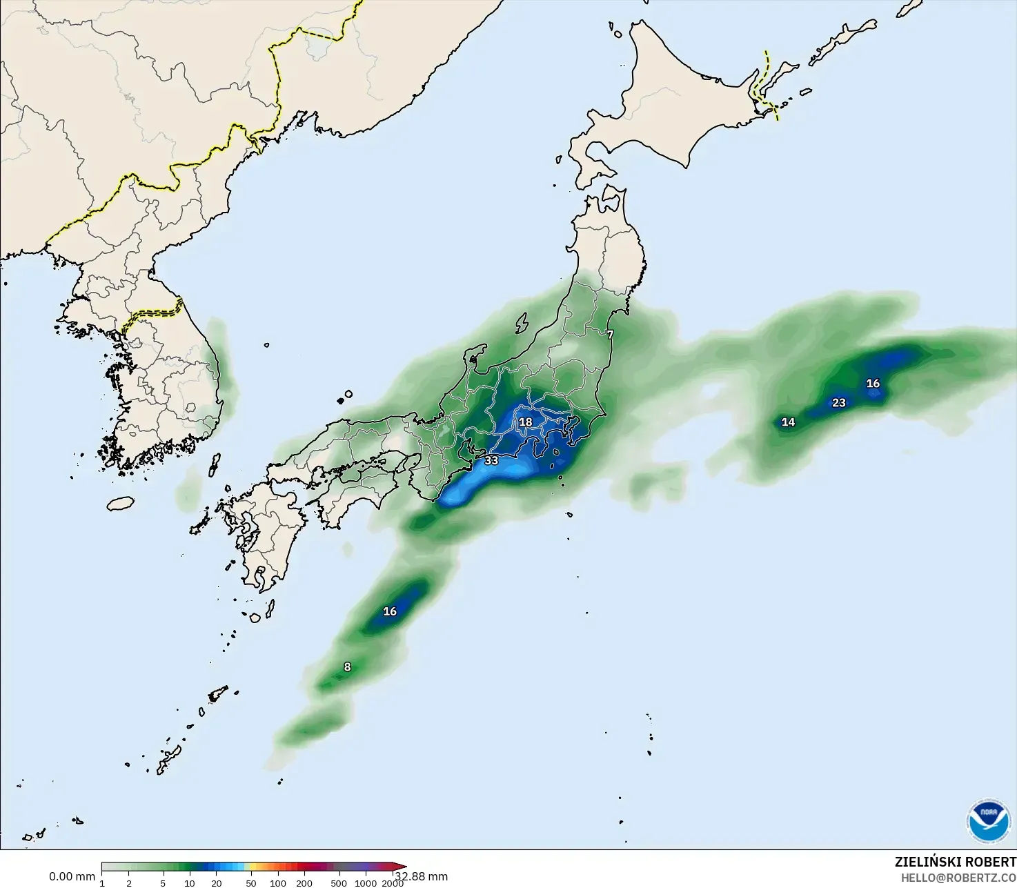 GFS modelo - Japón, Acumulación de precipitación