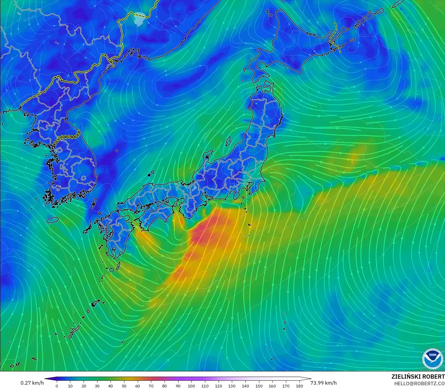 GFS modelo - Japón, Viento a 10 m