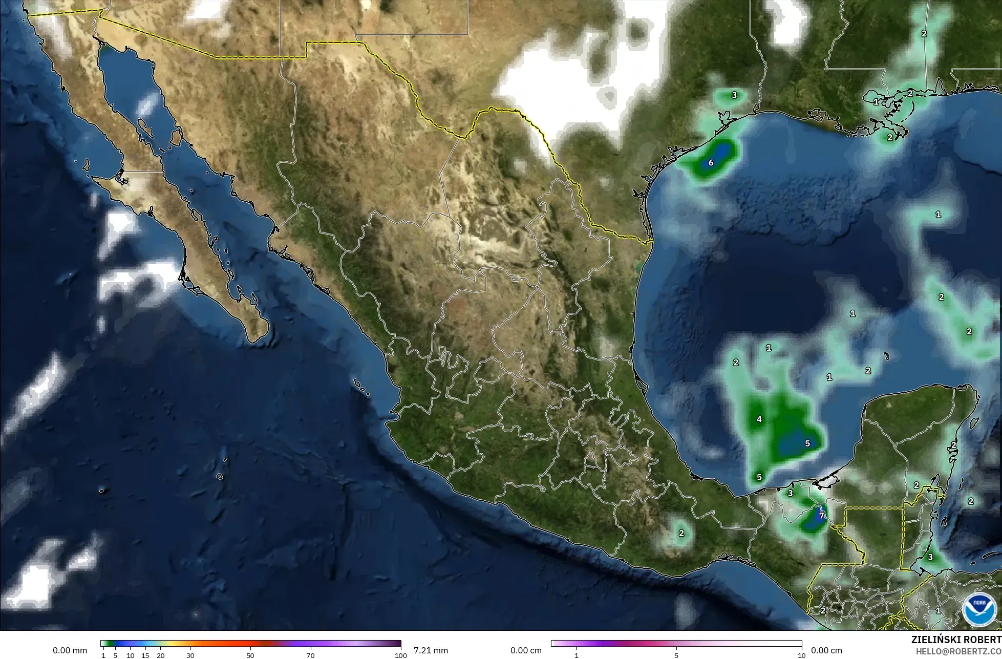 GFS modelo - México, Precipitación, nubes y presión