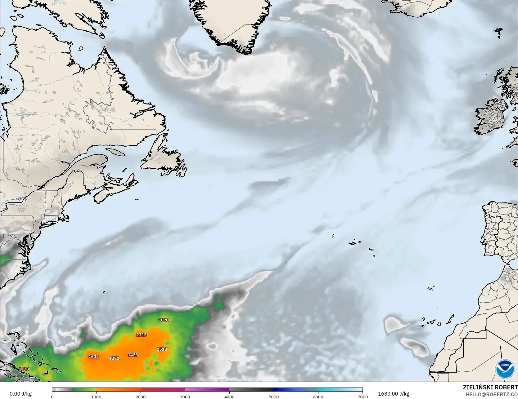 GFS modelo - Norte Atlántico, CAPE