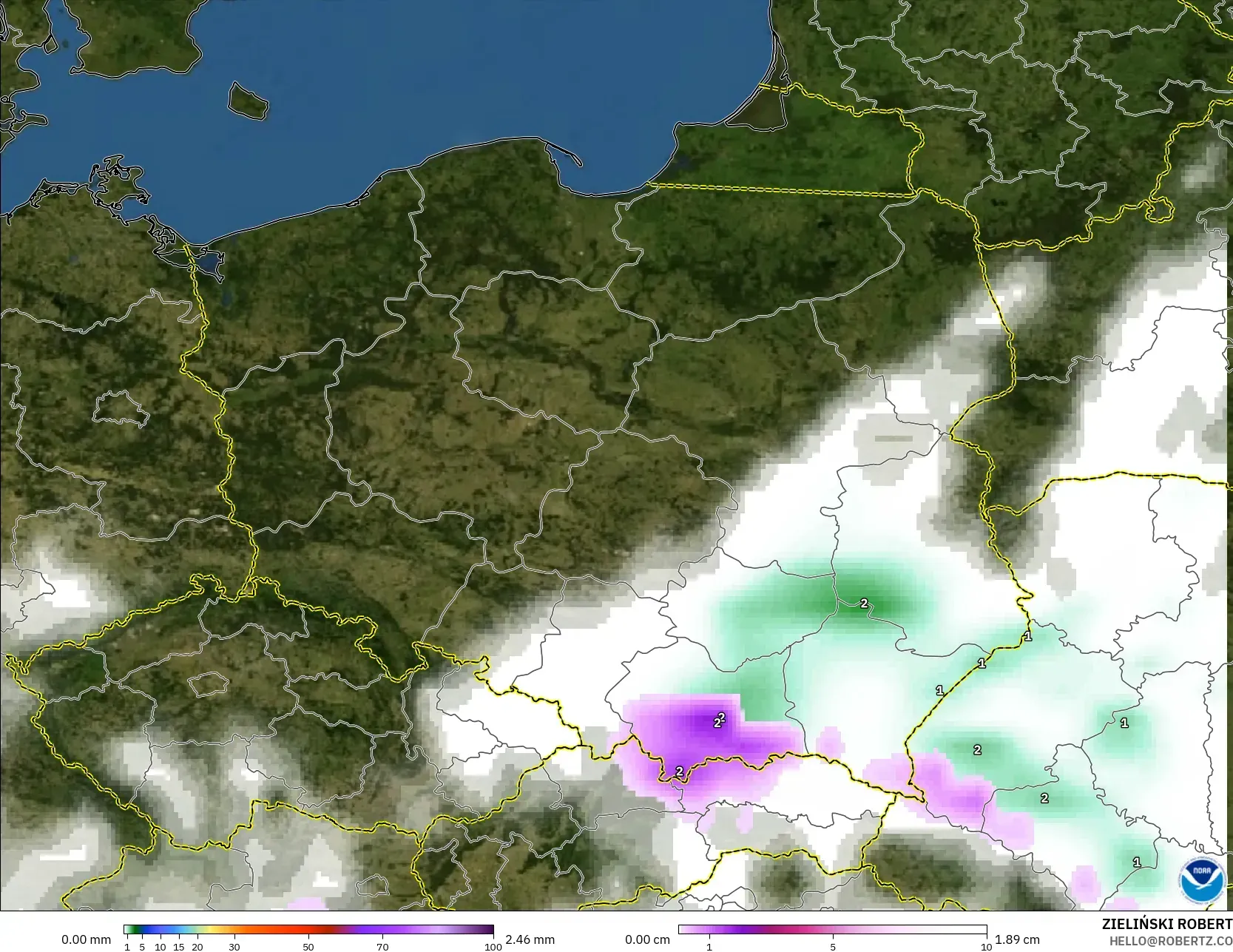 GFS modelo - Polonia, Precipitación, nubes y presión