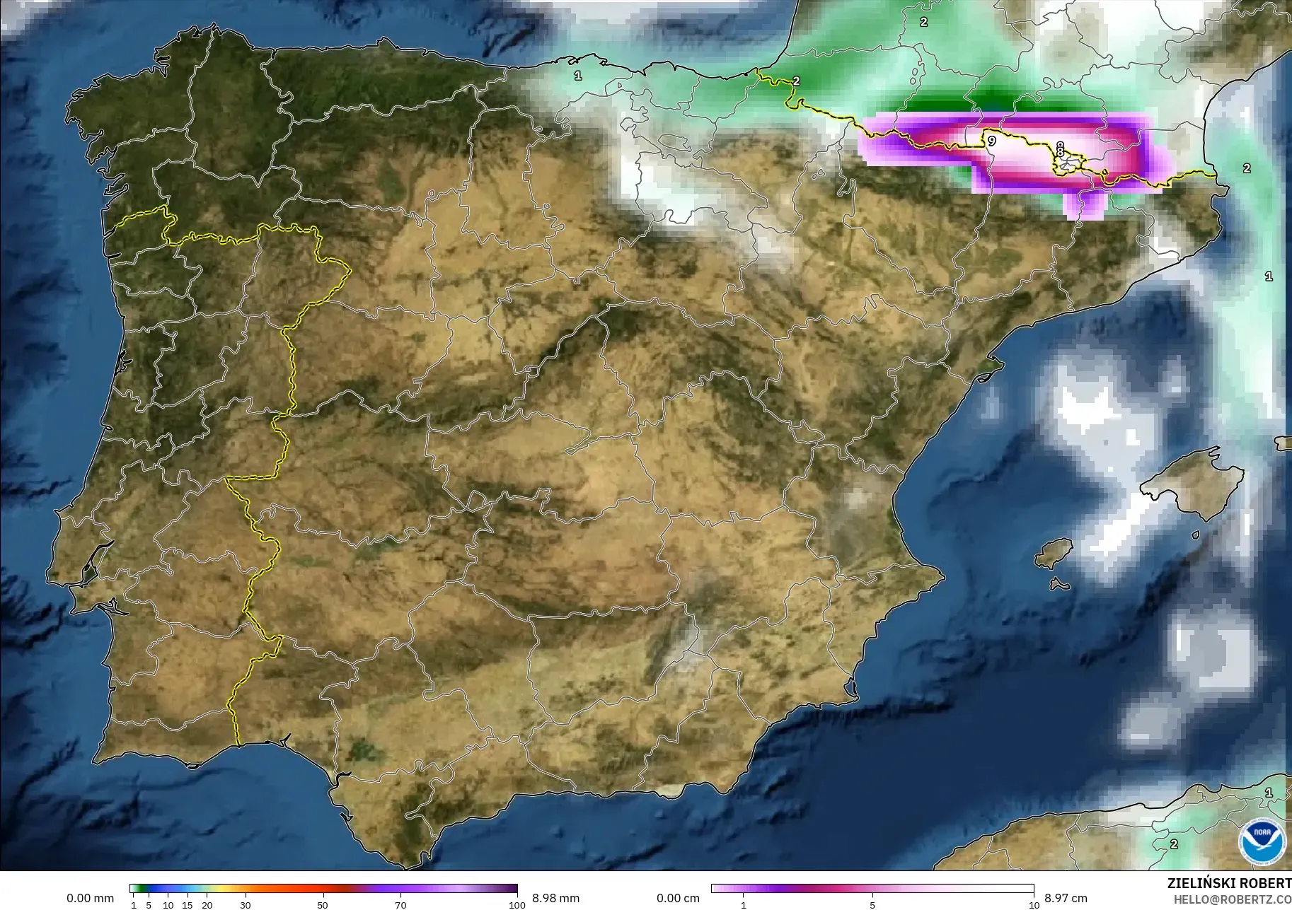 GFS modelo - España, Precipitación, nubes y presión
