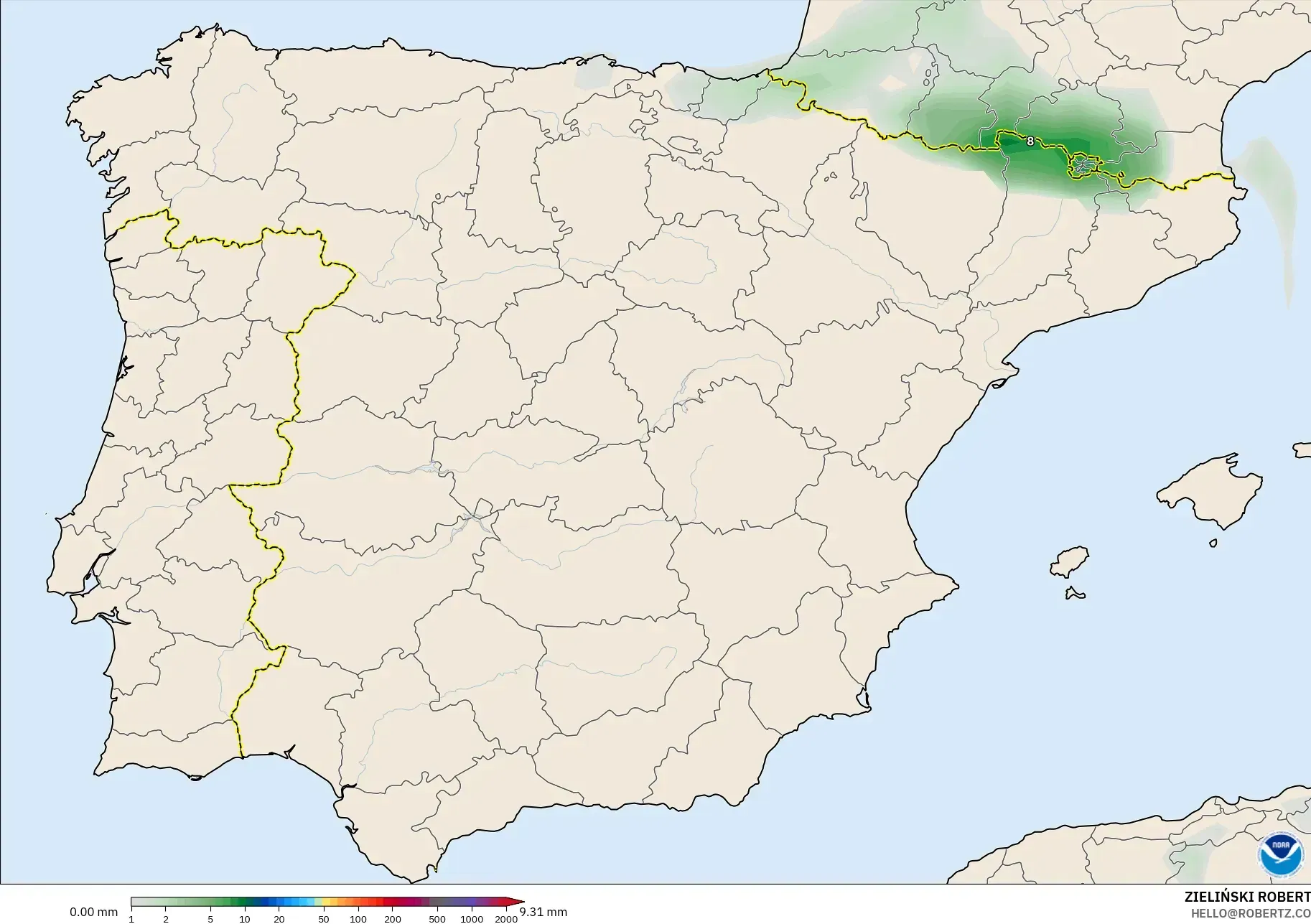 GFS modelo - España, Acumulación de precipitación