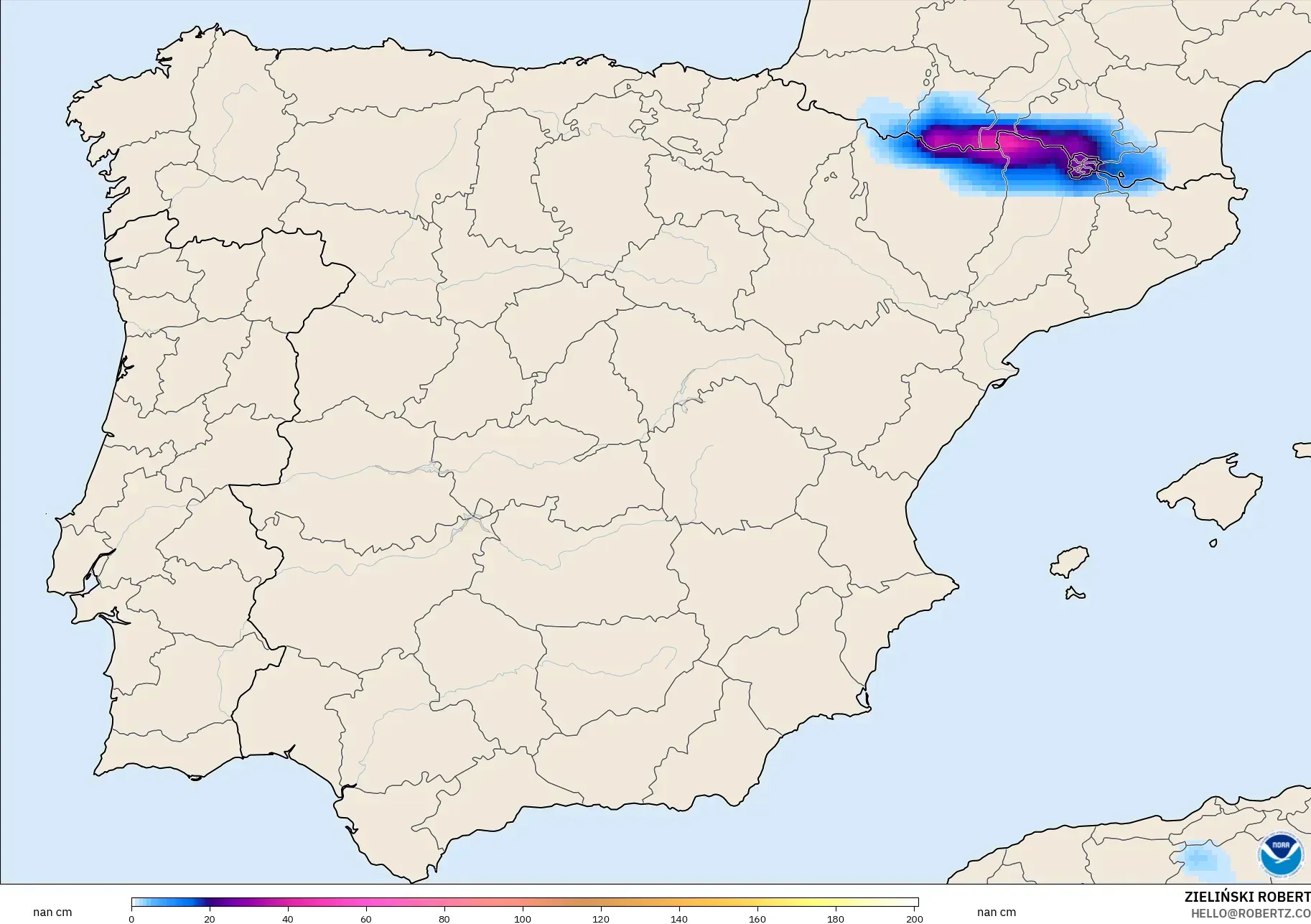 GFS modelo - España, Profundidad de nieve