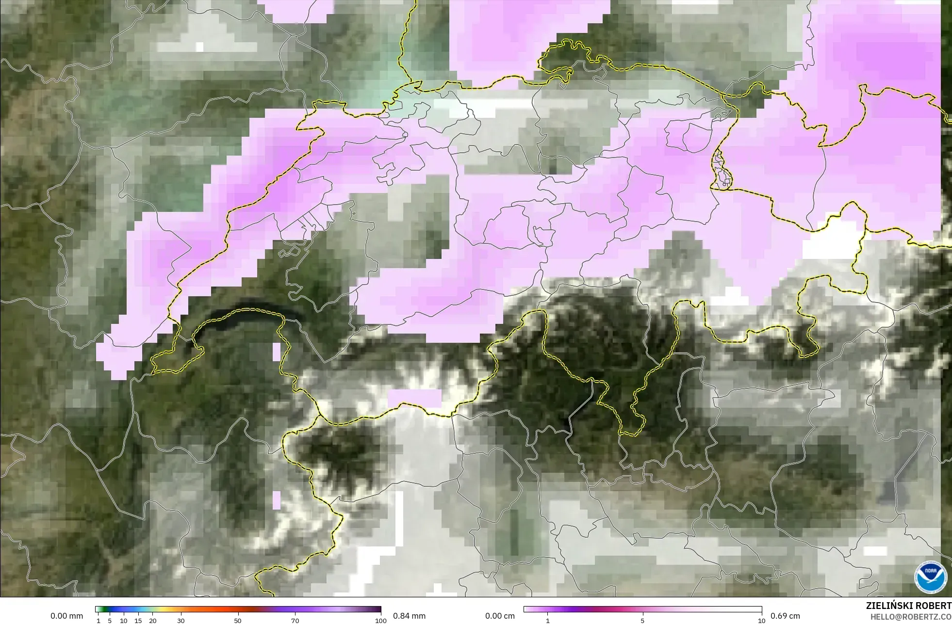 GFS modelo - Suiza, Precipitación, nubes y presión