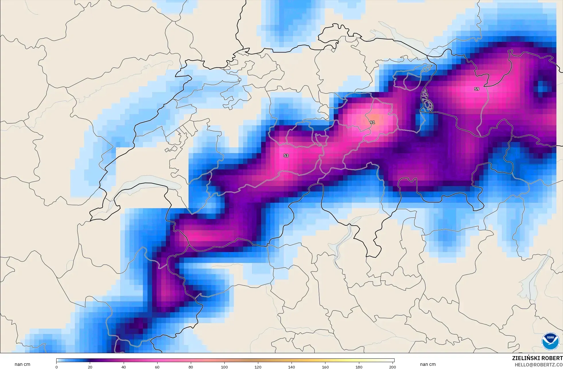 GFS modelo - Suiza, Profundidad de nieve