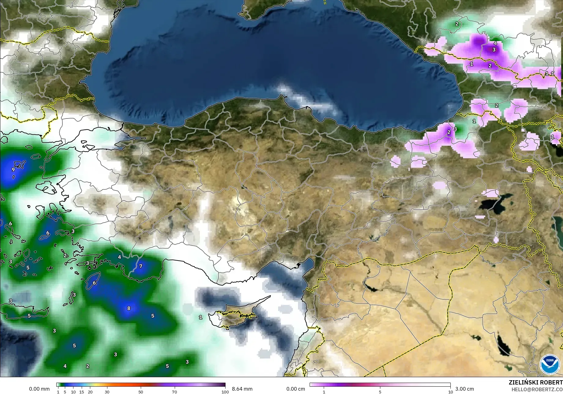 GFS modelo - Turquía, Precipitación, nubes y presión