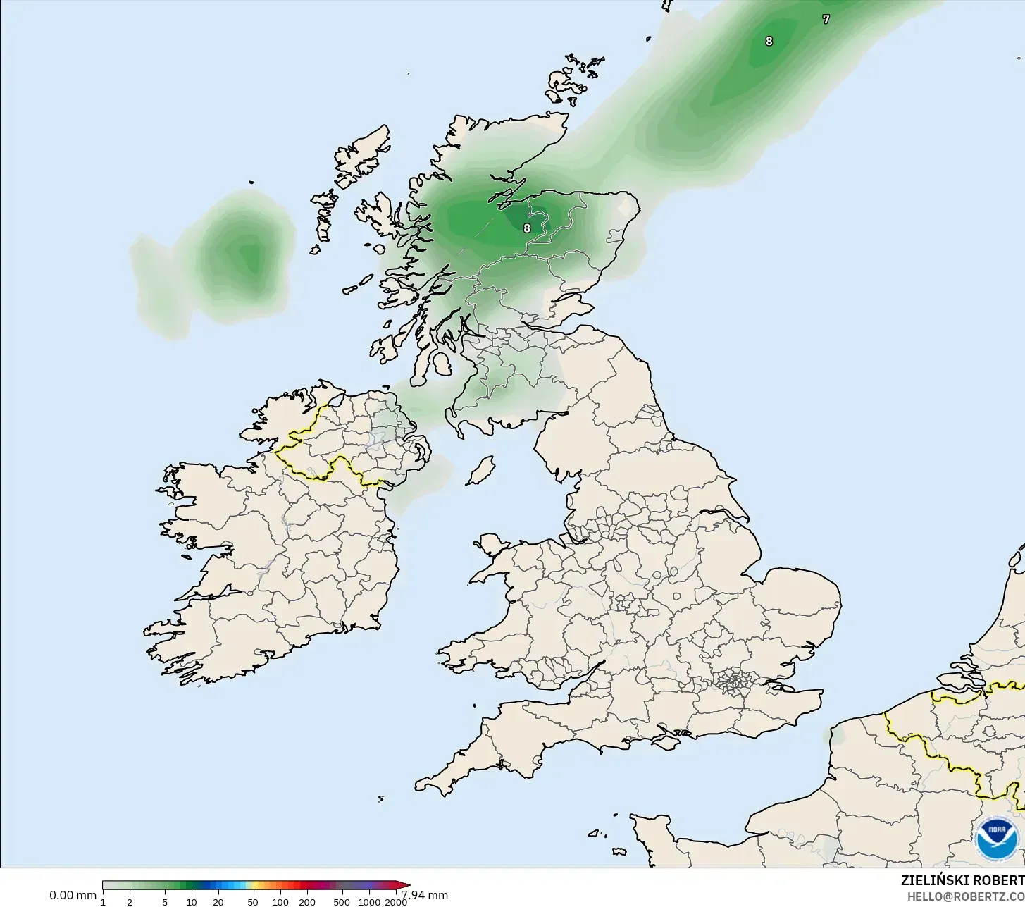 GFS modelo - Reino Unido, Acumulación de precipitación