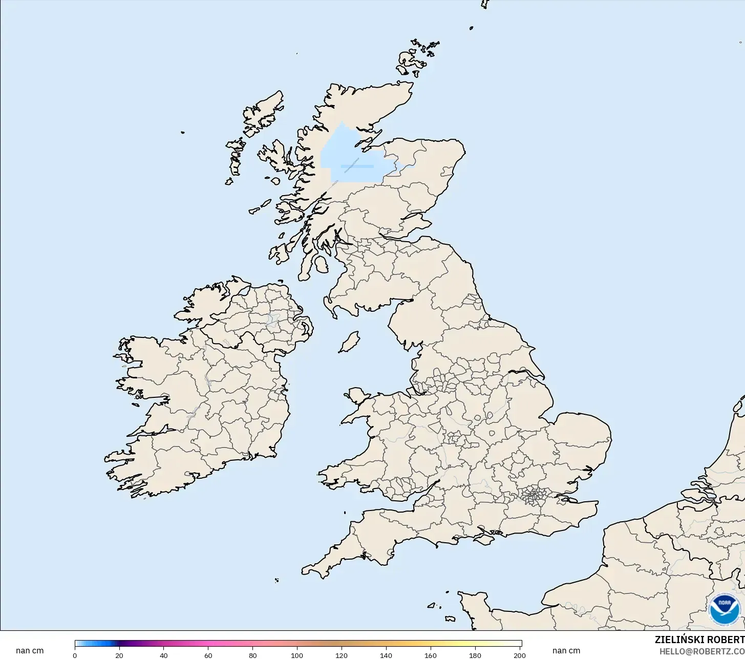 GFS modelo - Reino Unido, Profundidad de nieve