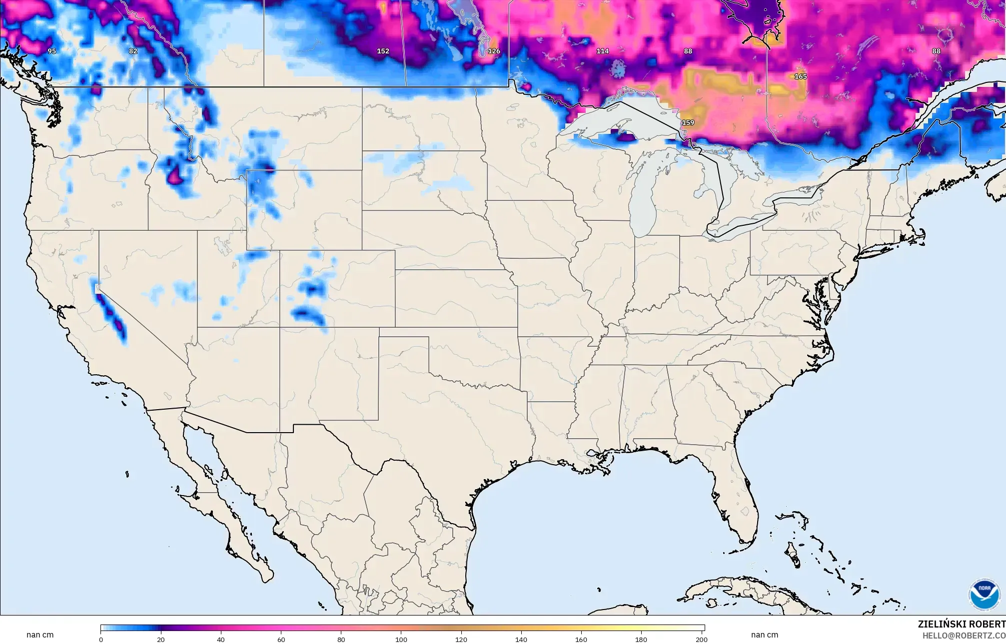 GFS modelo - Estados Unidos, Profundidad de nieve