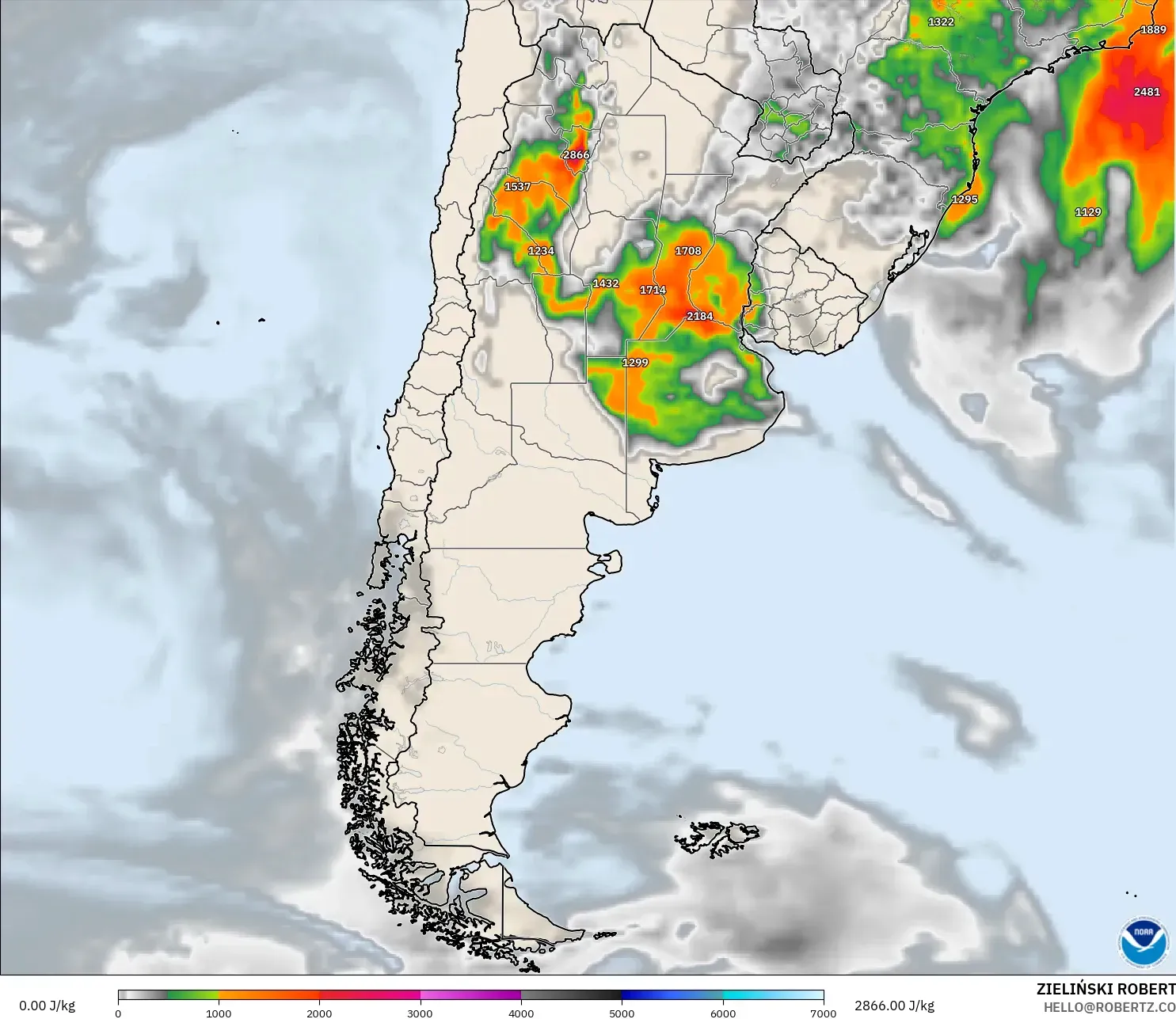 GFS modelo - Argentina, CAPE