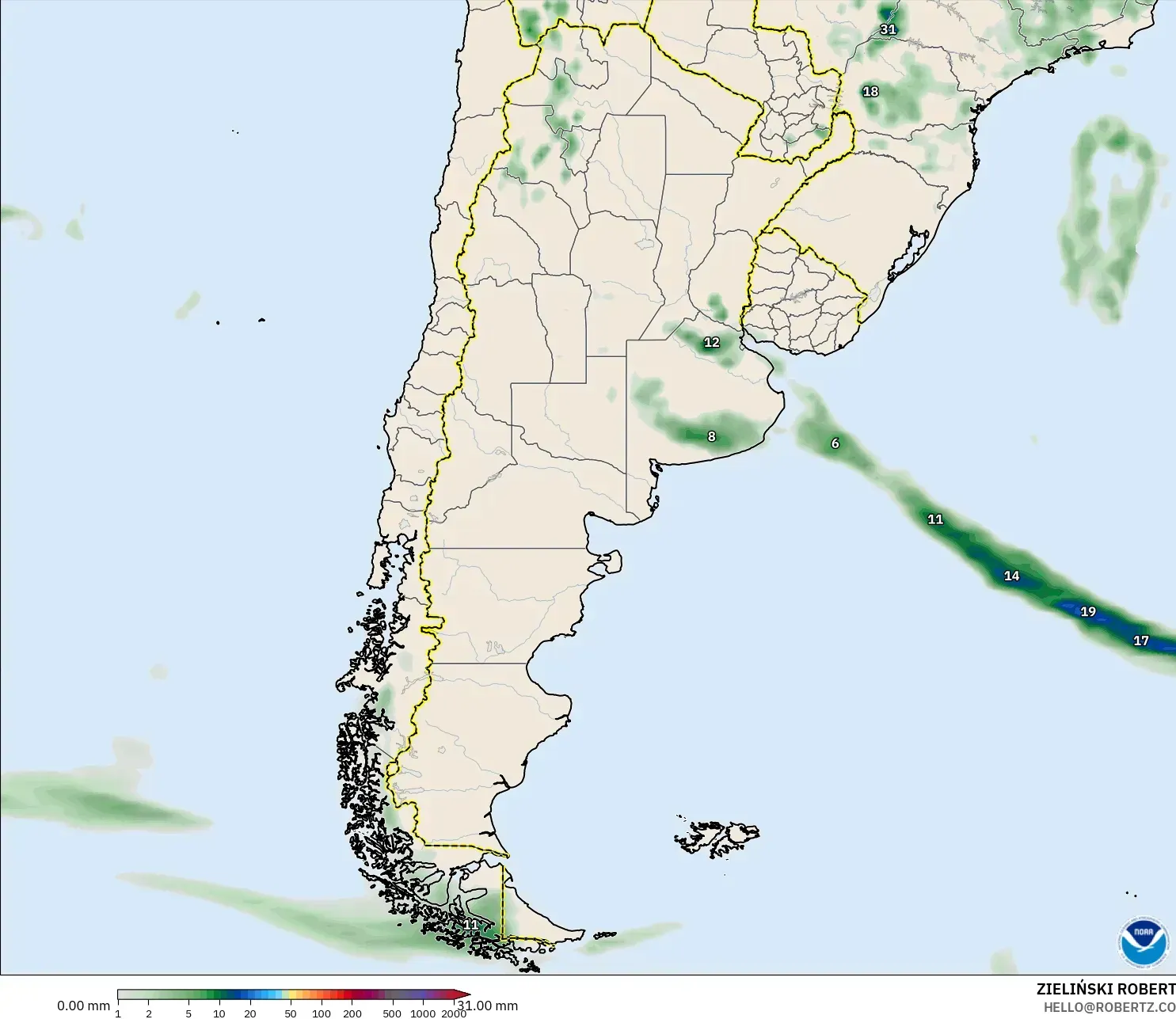 GFS modelo - Argentina, Acumulación de precipitación