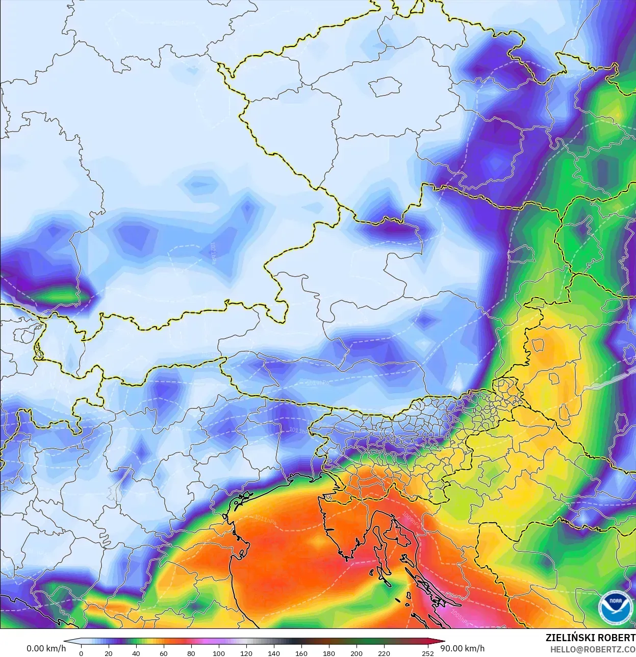 GFS modelo - Austria, Ráfagas de viento