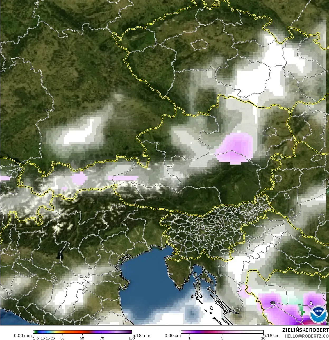 GFS modelo - Austria, Precipitación, nubes y presión