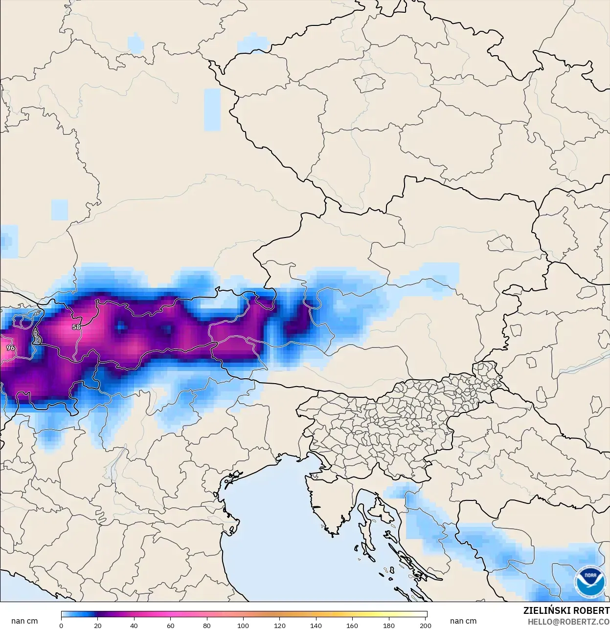 GFS modelo - Austria, Profundidad de nieve