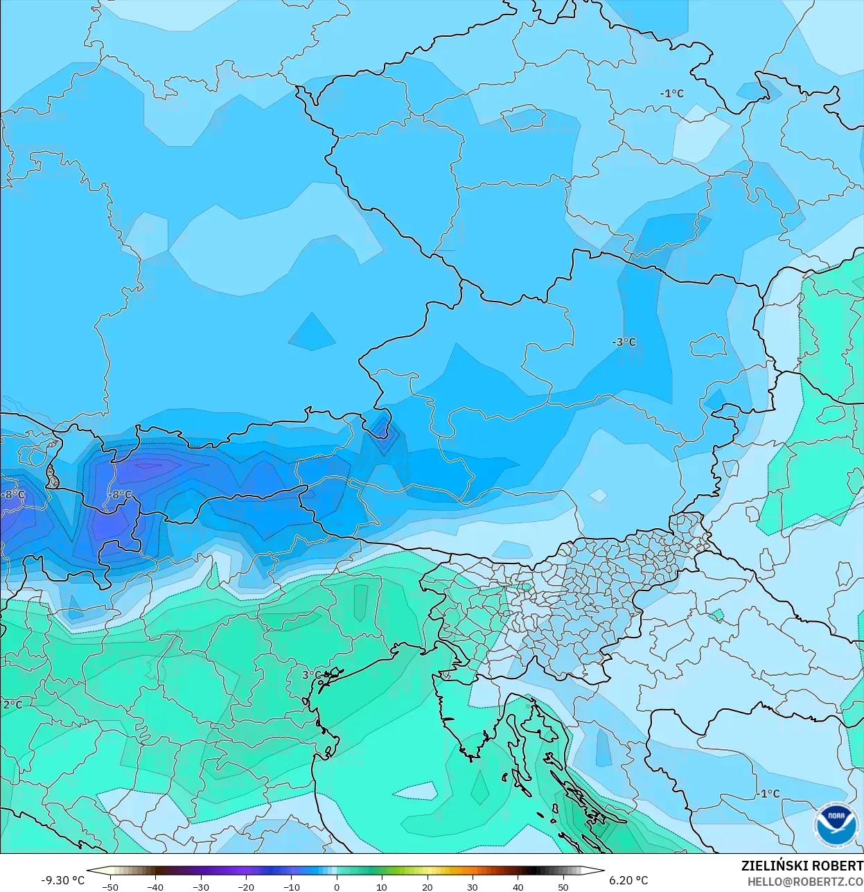GFS modelo - Austria, Temperatura a 850 hPa
