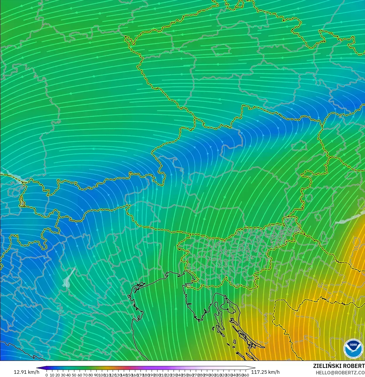 GFS modelo - Austria, Viento a 300 hPa (corriente en chorro)