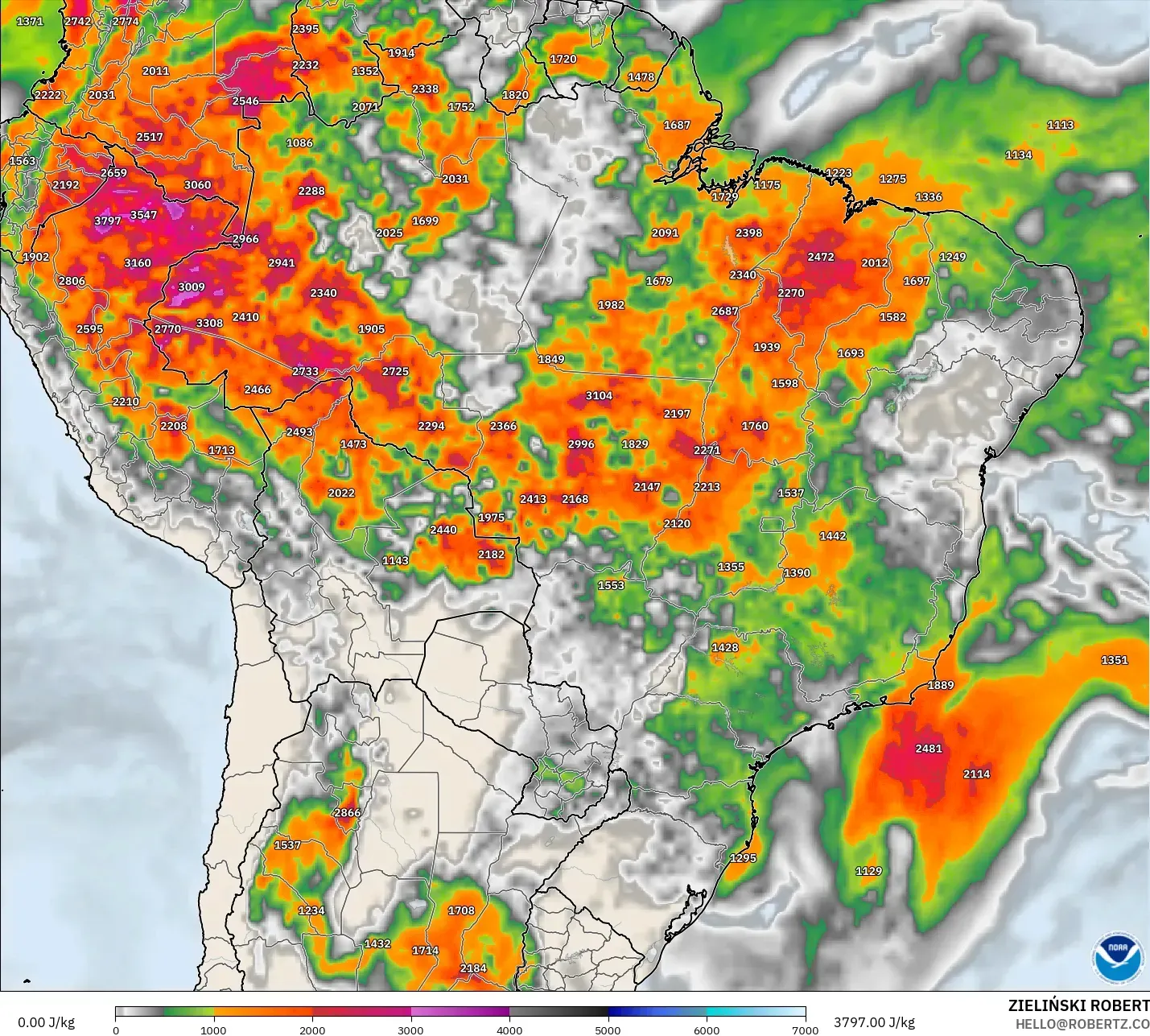 GFS modelo - Brasil, CAPE
