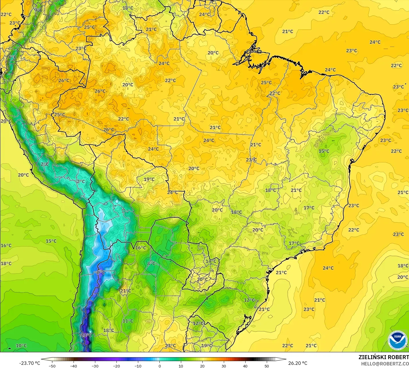 GFS modelo - Brasil, Punto de rocío a 2 m