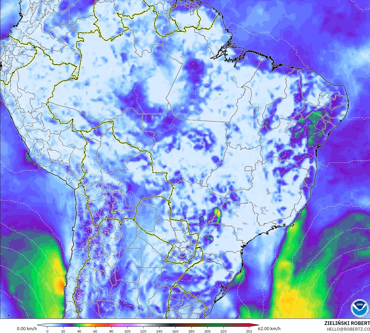 GFS modelo - Brasil, Ráfagas de Viento Máximas
