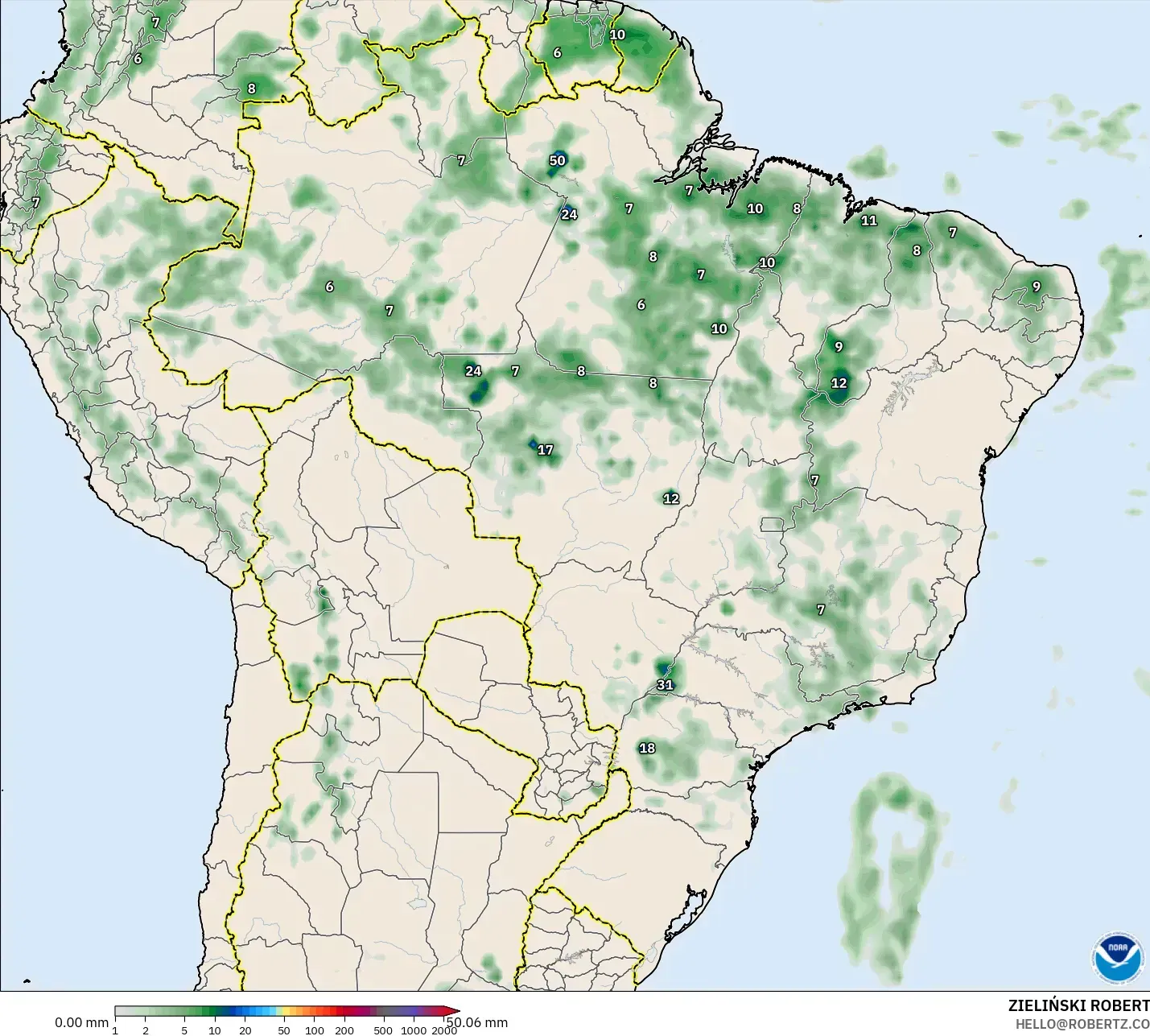 GFS modelo - Brasil, Acumulación de precipitación
