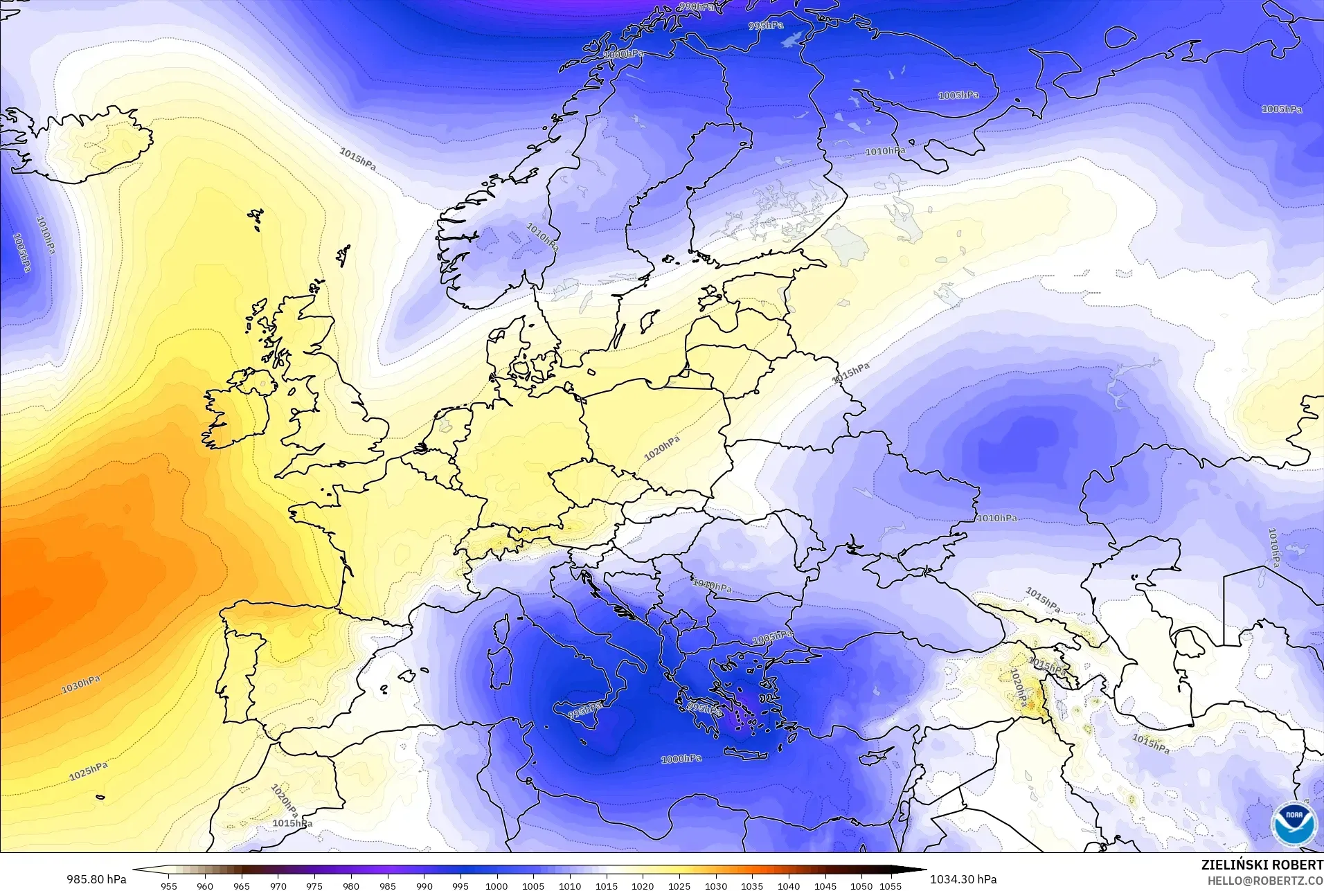 GFS modelo - Europa, Presión