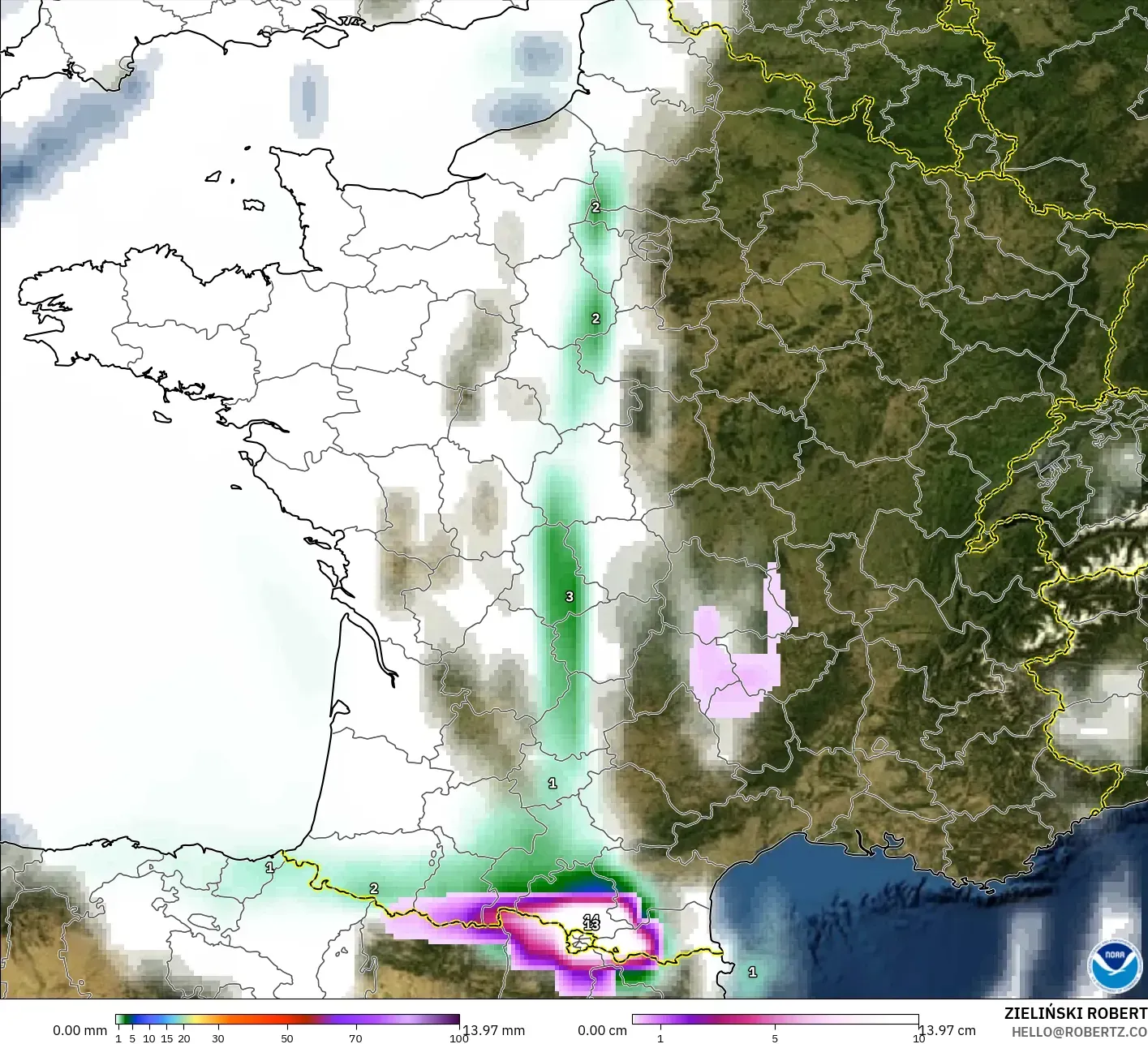 GFS modelo - Francia, Precipitación, nubes y presión