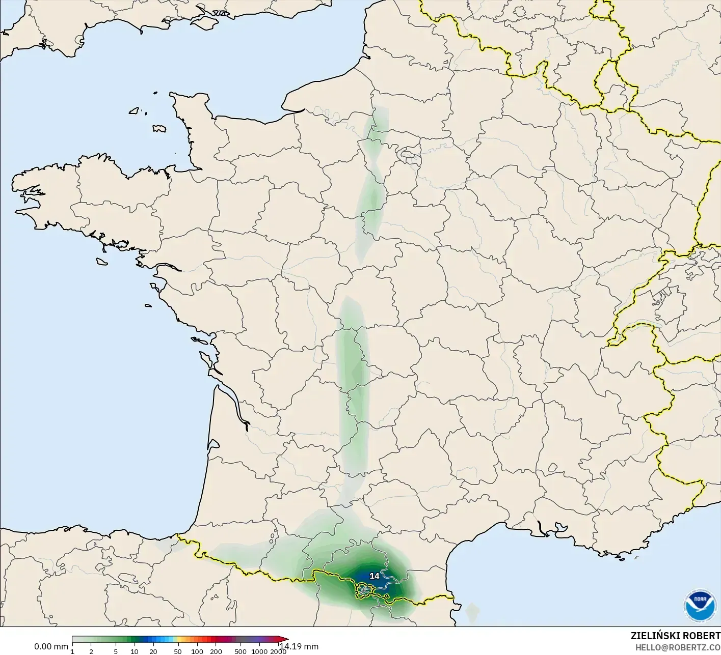 GFS modelo - Francia, Acumulación de precipitación