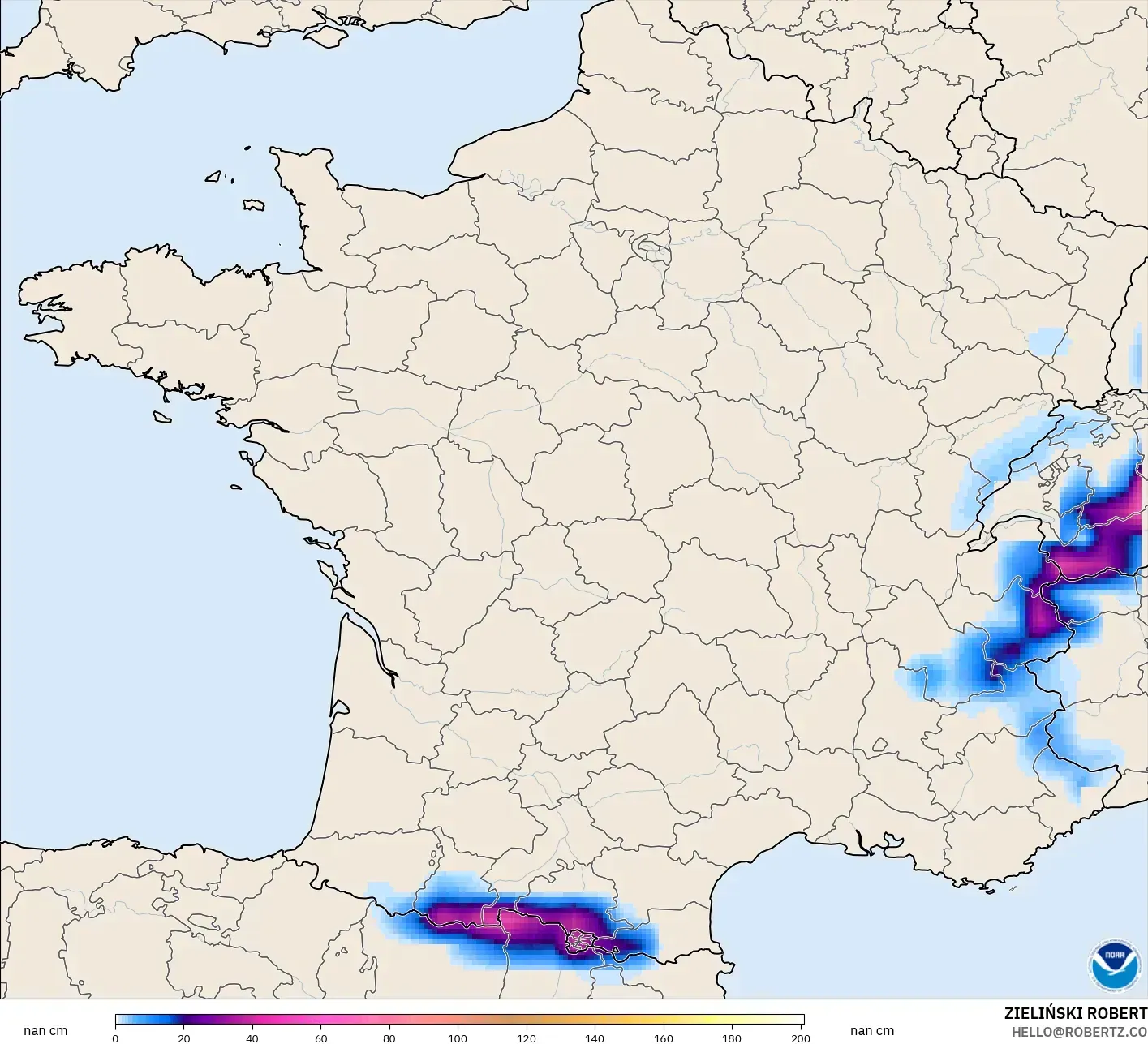 GFS modelo - Francia, Profundidad de nieve