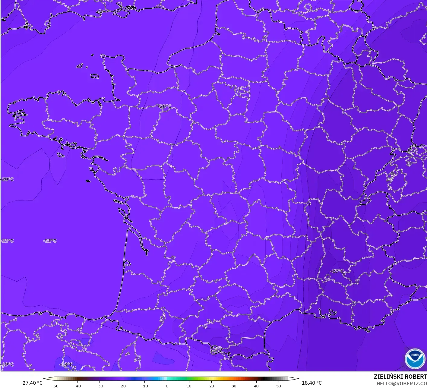 GFS modelo - Francia, Temperatura a 500 hPa