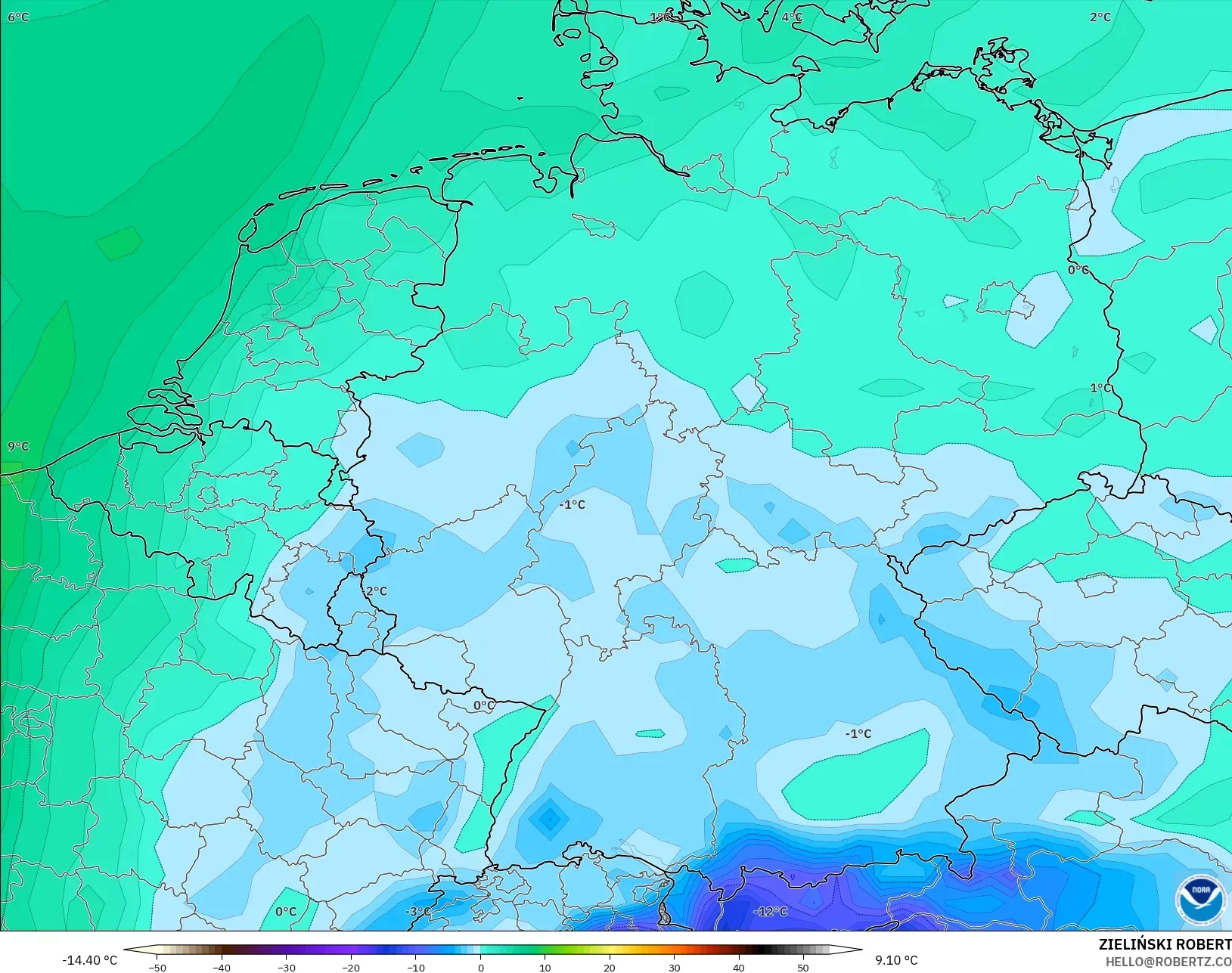 GFS modelo - Alemania, Punto de rocío a 2 m
