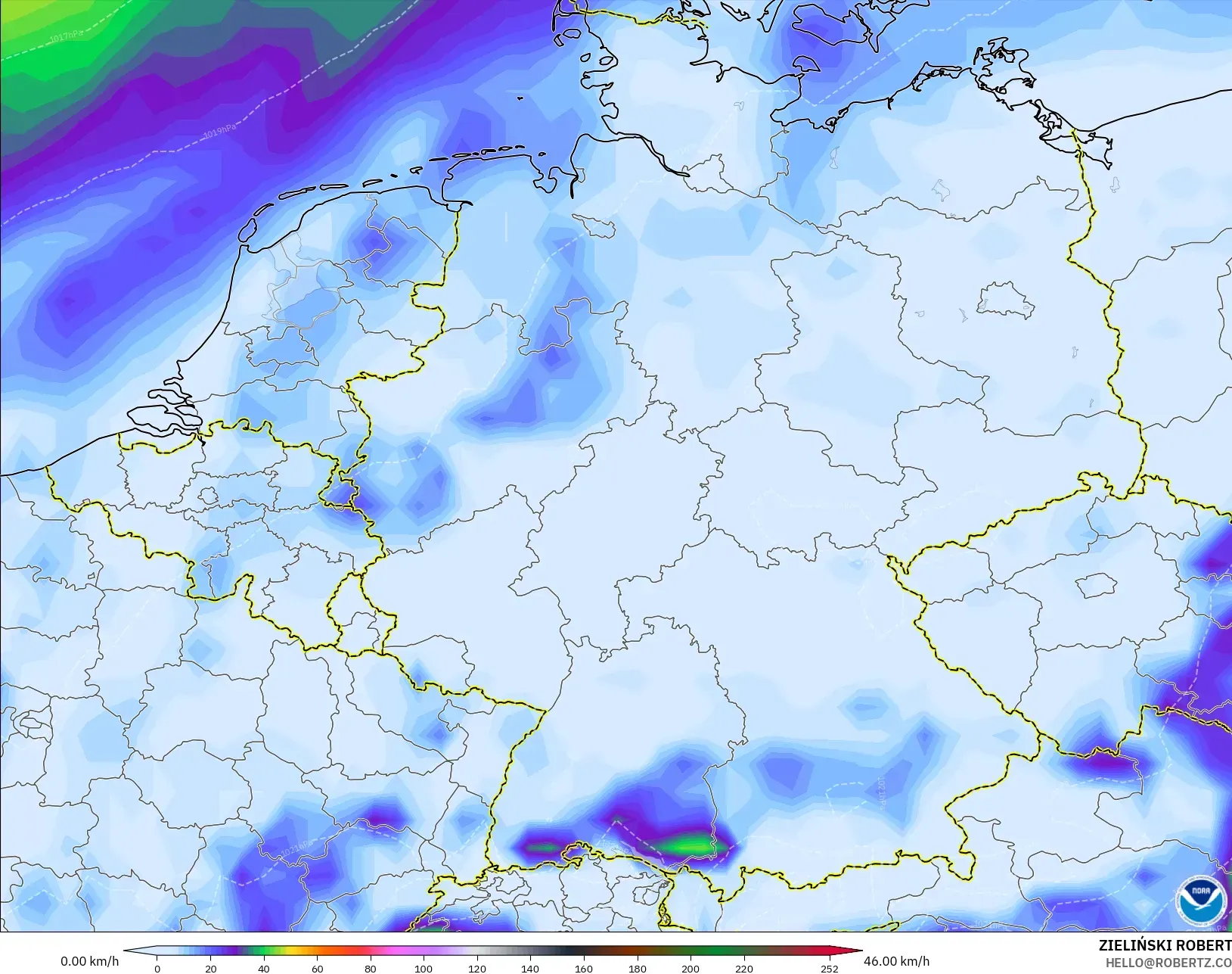 GFS modelo - Alemania, Ráfagas de viento