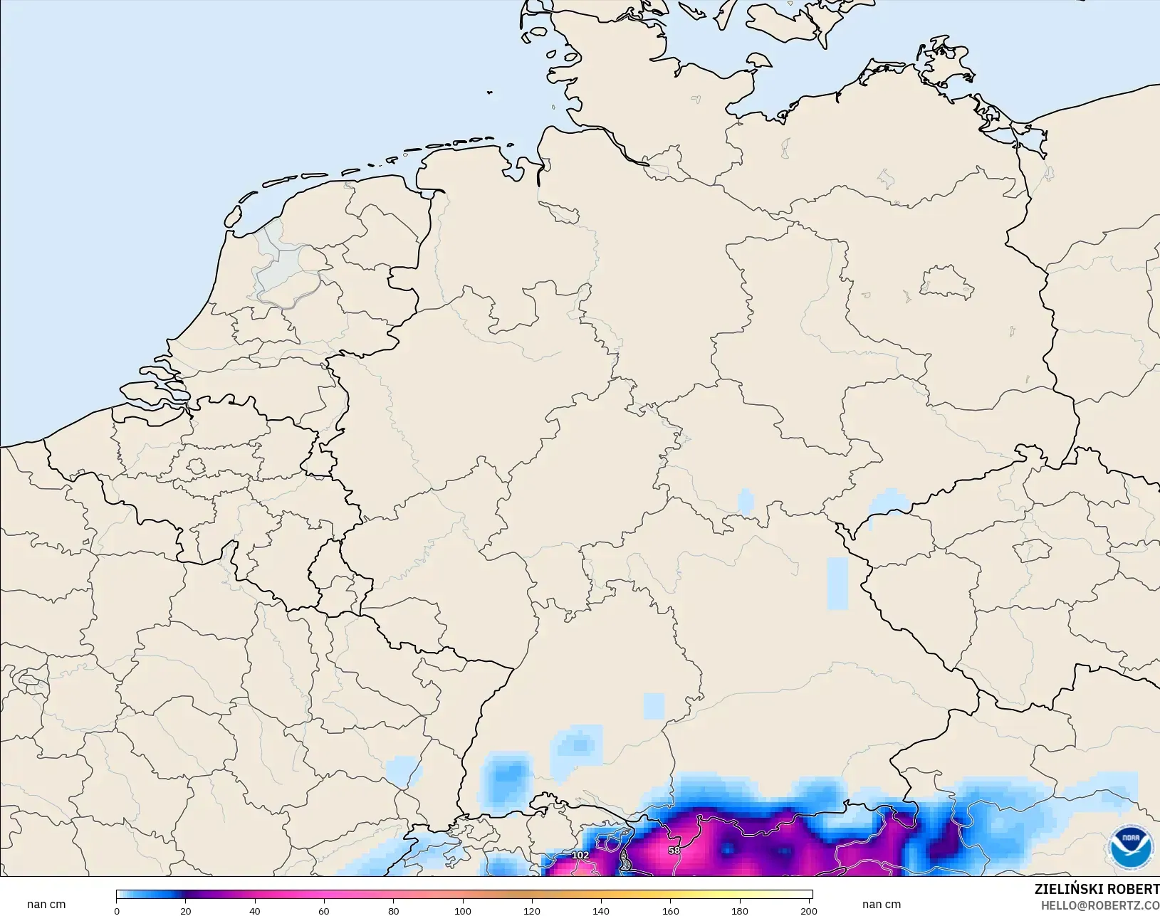GFS modelo - Alemania, Profundidad de nieve