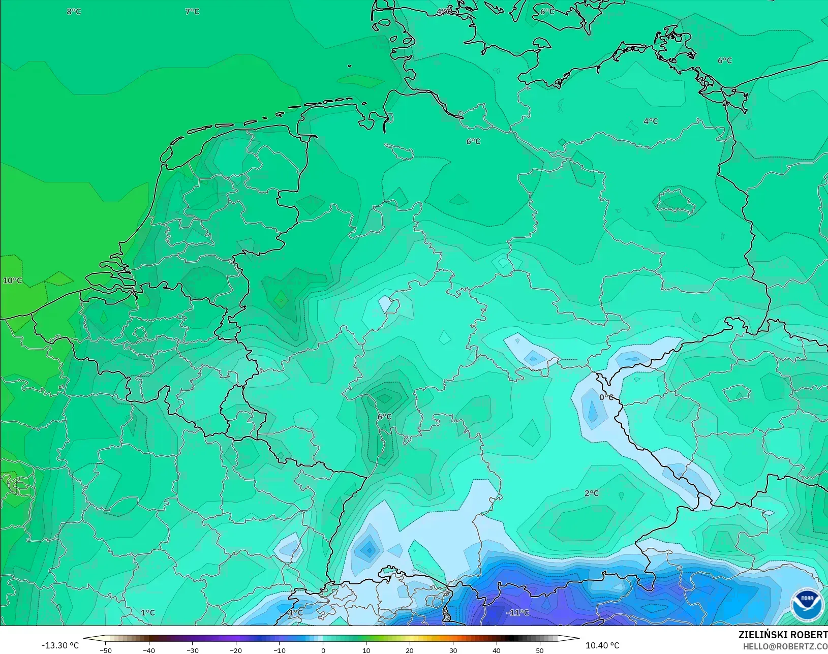 GFS modelo - Alemania, Temperatura a 2 m