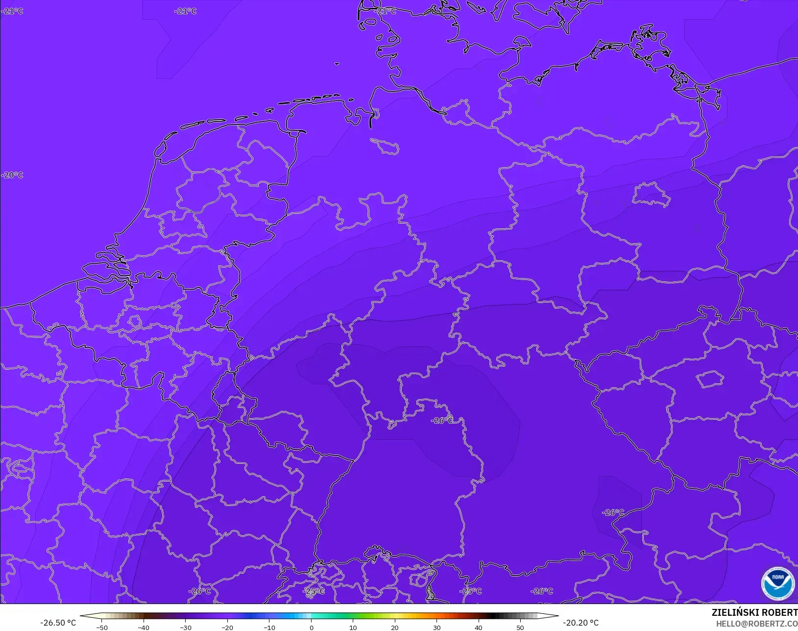 GFS modelo - Alemania, Temperatura a 500 hPa