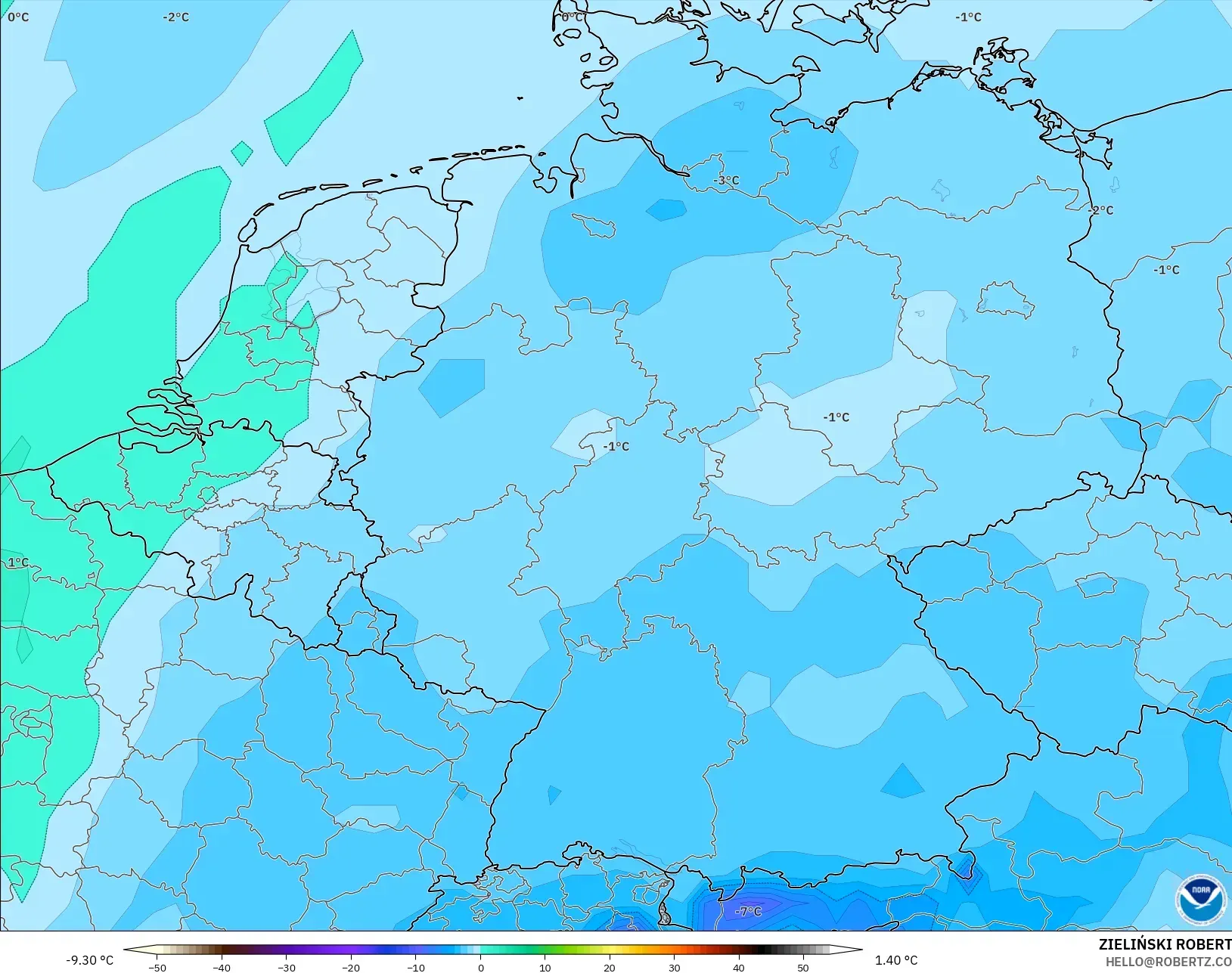 GFS modelo - Alemania, Temperatura a 850 hPa