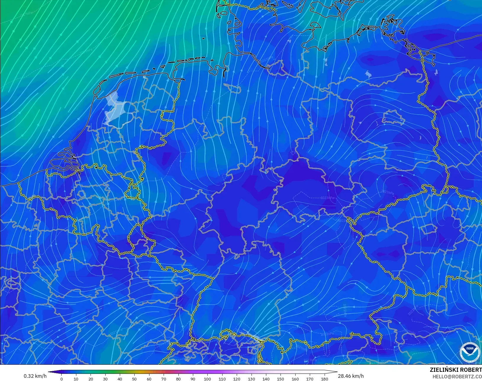 GFS modelo - Alemania, Viento a 10 m