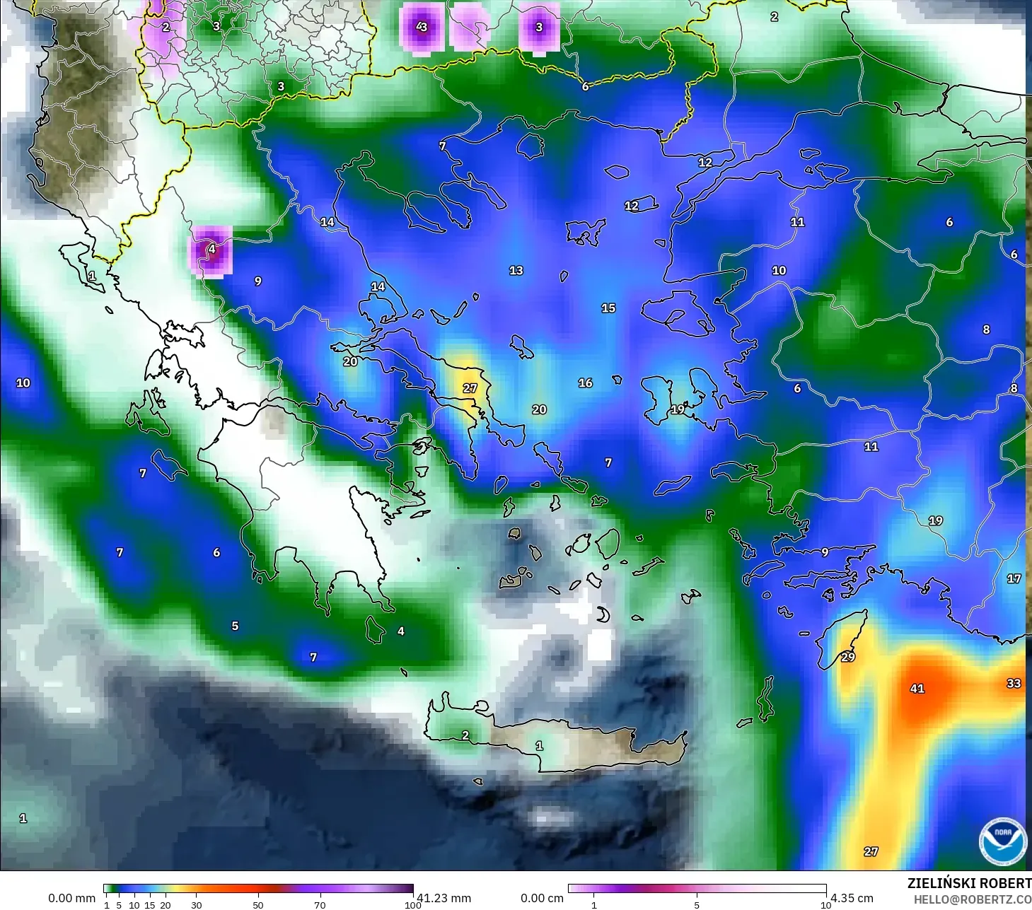 GFS modelo - Grecia, Precipitación, nubes y presión