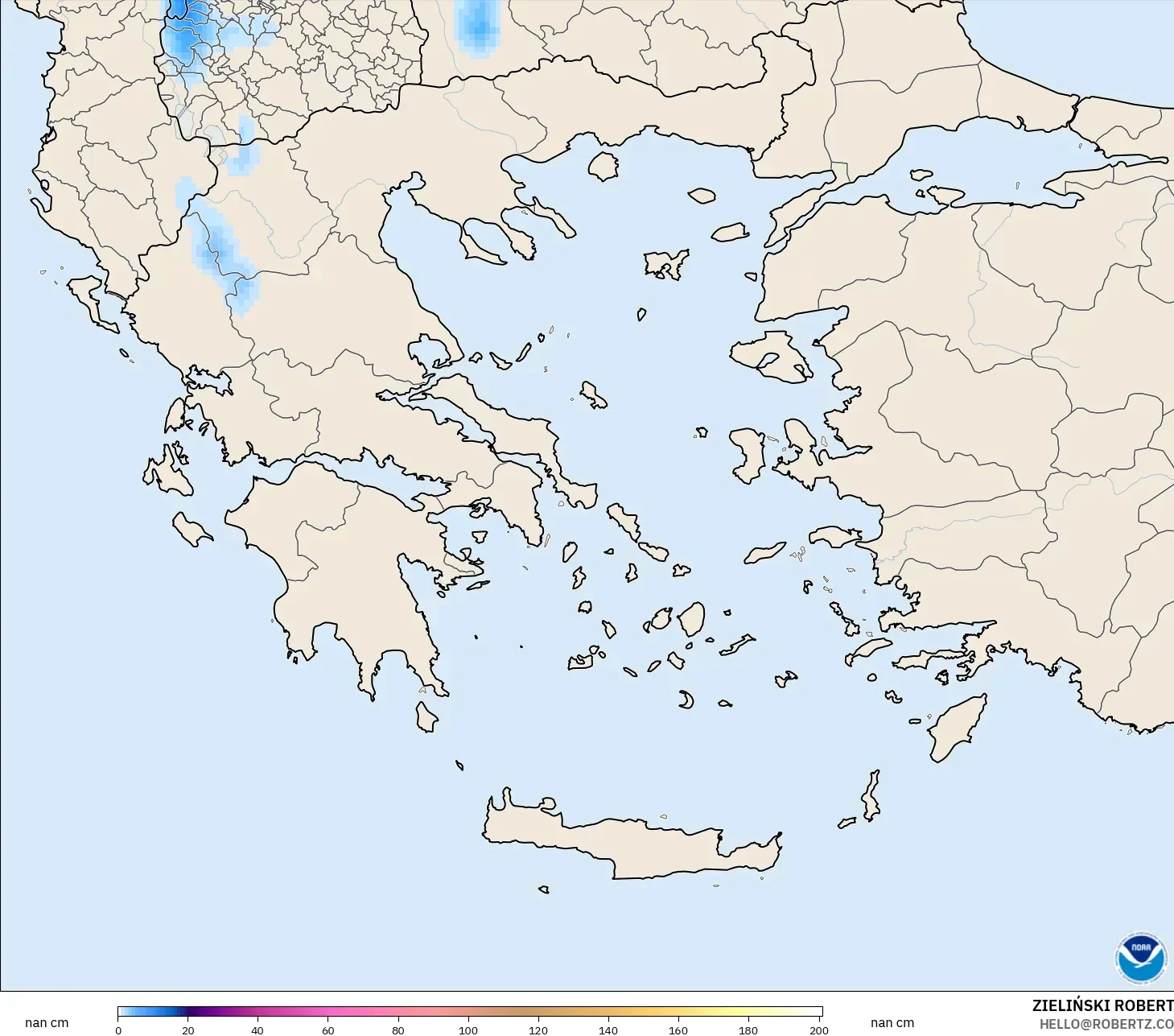 GFS modelo - Grecia, Profundidad de nieve