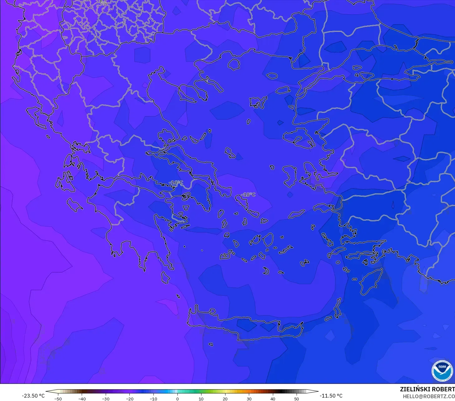 GFS modelo - Grecia, Temperatura a 500 hPa