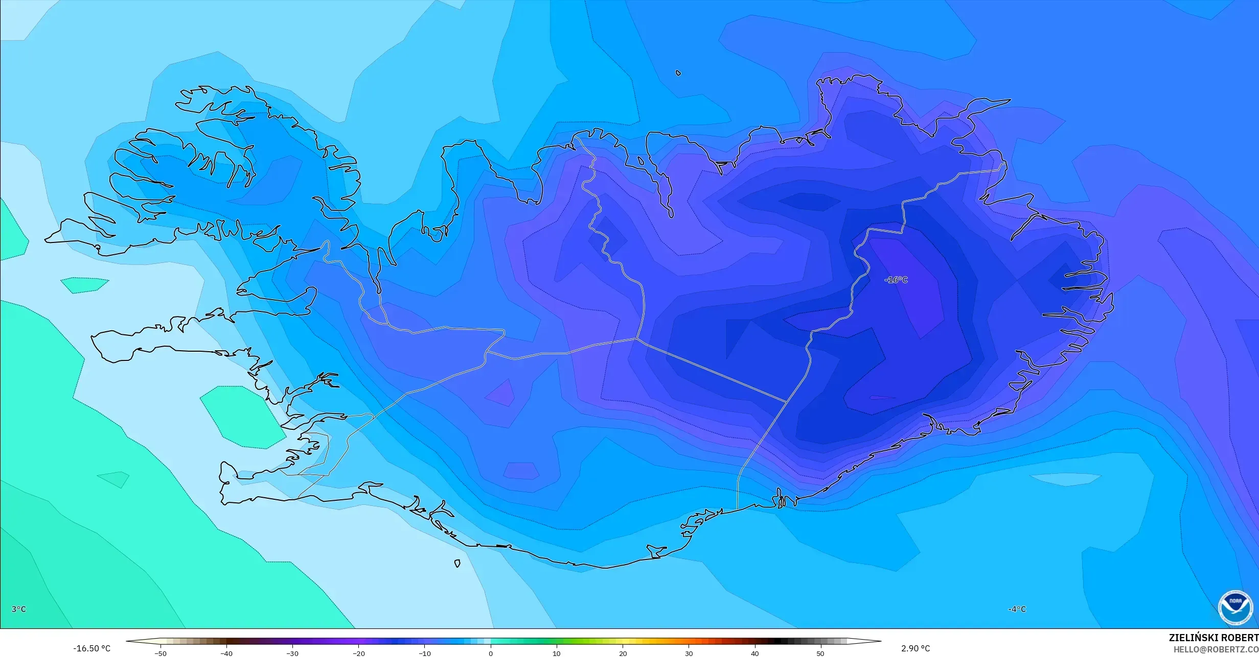 GFS modelo - Islandia, Punto de rocío a 2 m