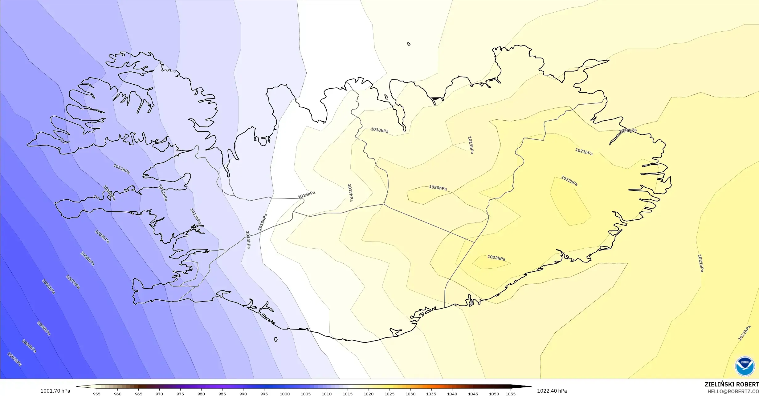 GFS modelo - Islandia, Presión