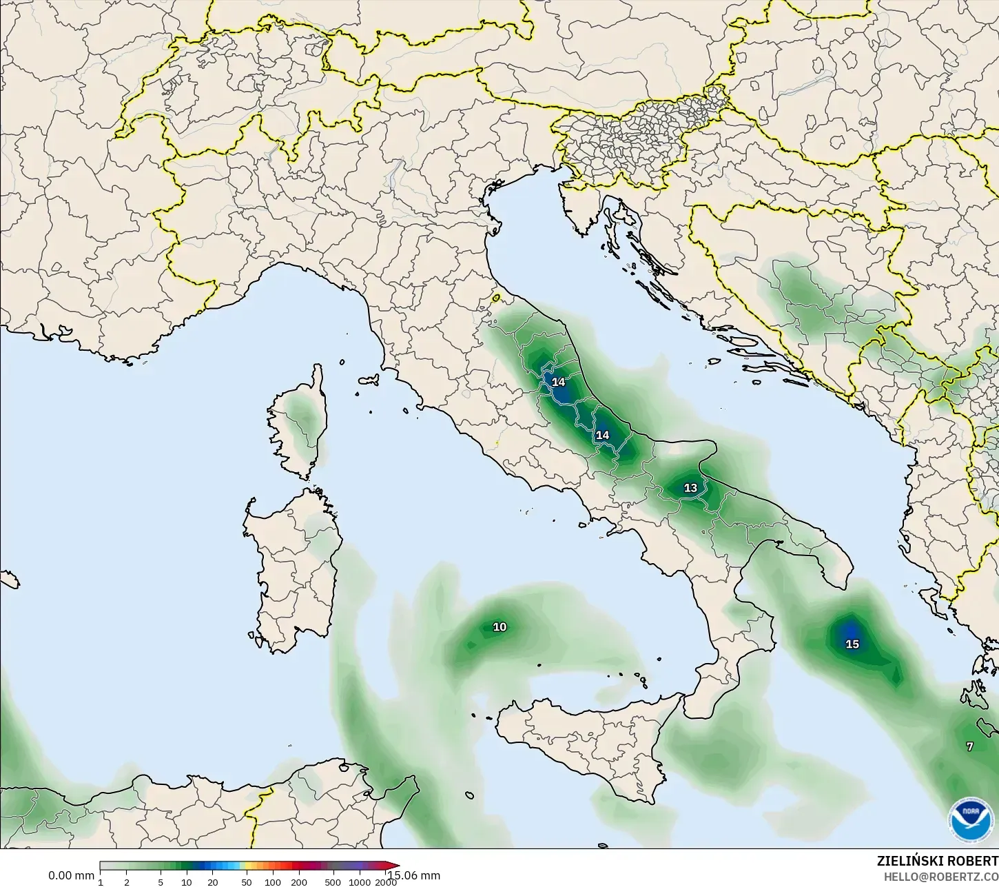 GFS modelo - Italia, Acumulación de precipitación